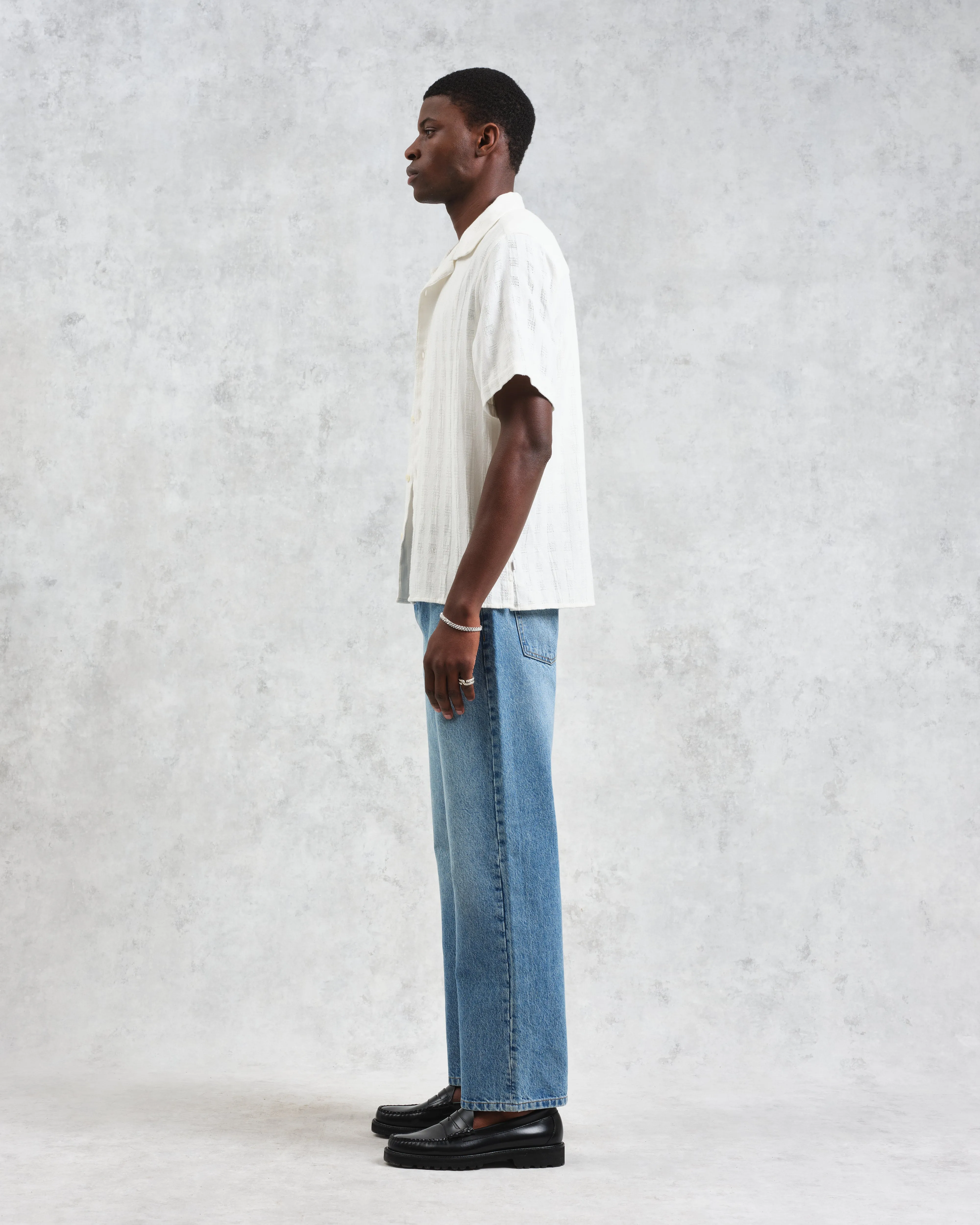 Didcot - Ecru Open Weave Cotton Short-Sleeve Shirt sold by Wax London product image thumbnail 5