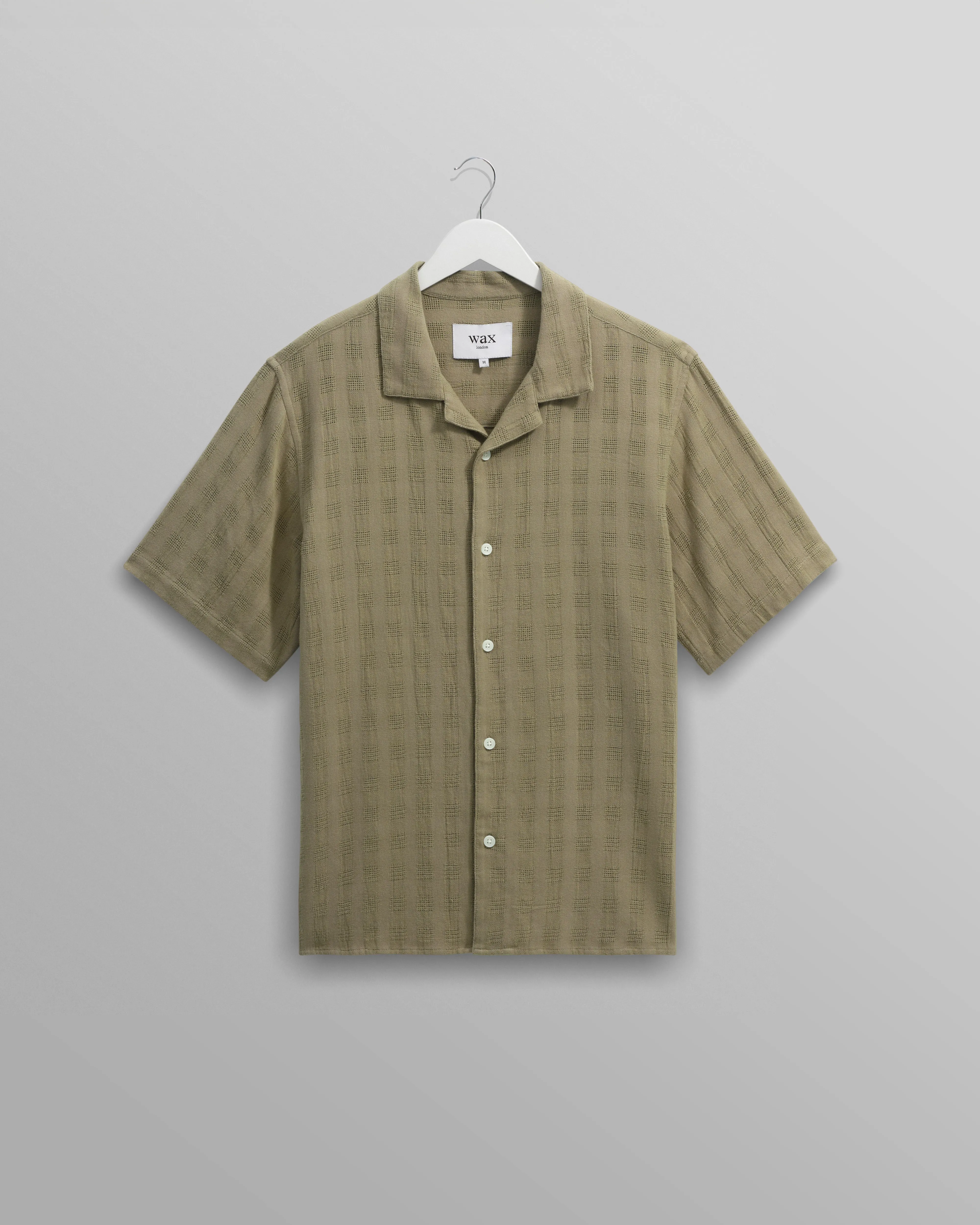 Didcot - Khaki Open Weave Cotton Short-Sleeve Shirt sold by Wax London