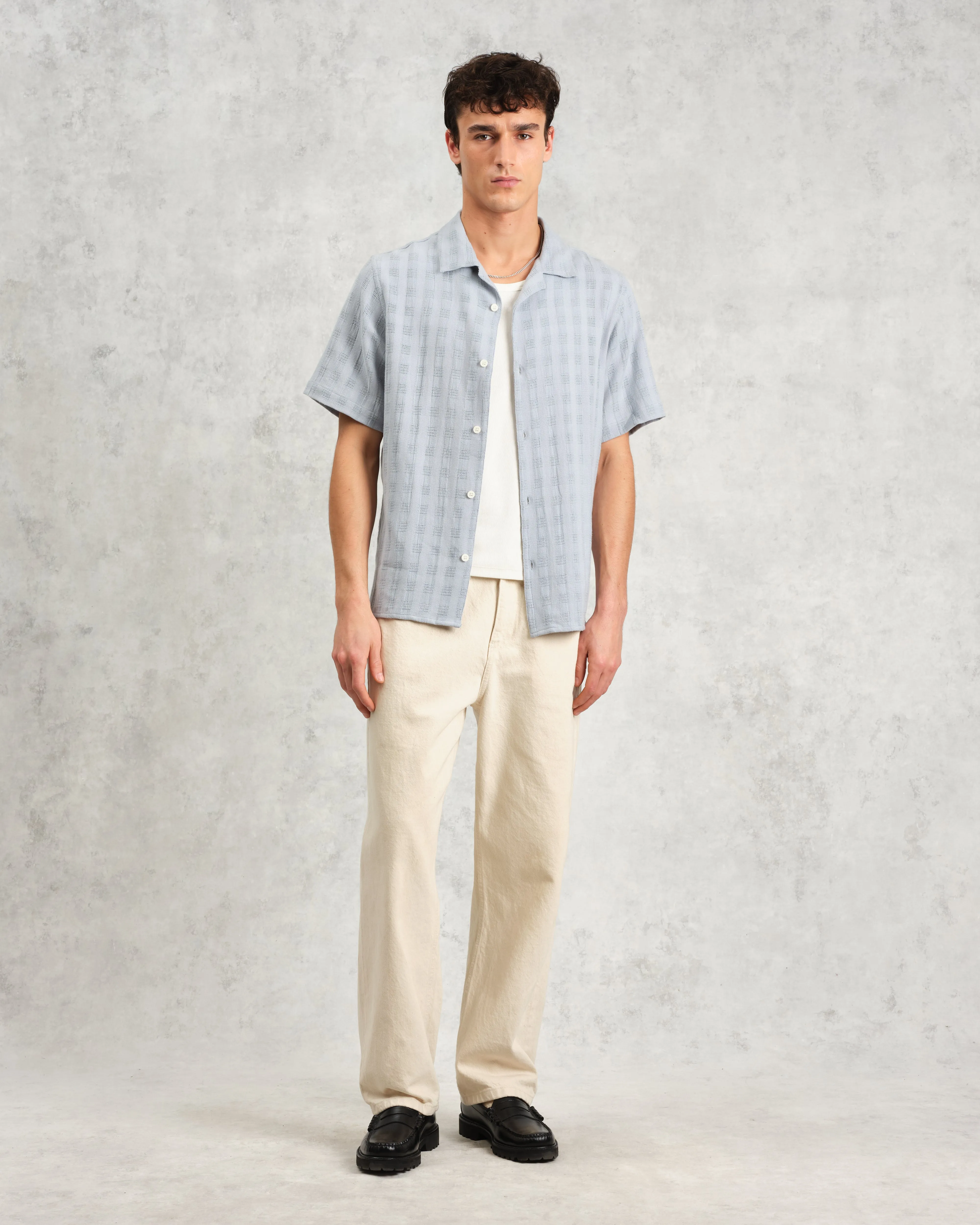 Didcot - Blue Open Weave Cotton Short-Sleeve Shirt sold by Wax London product image thumbnail 4
