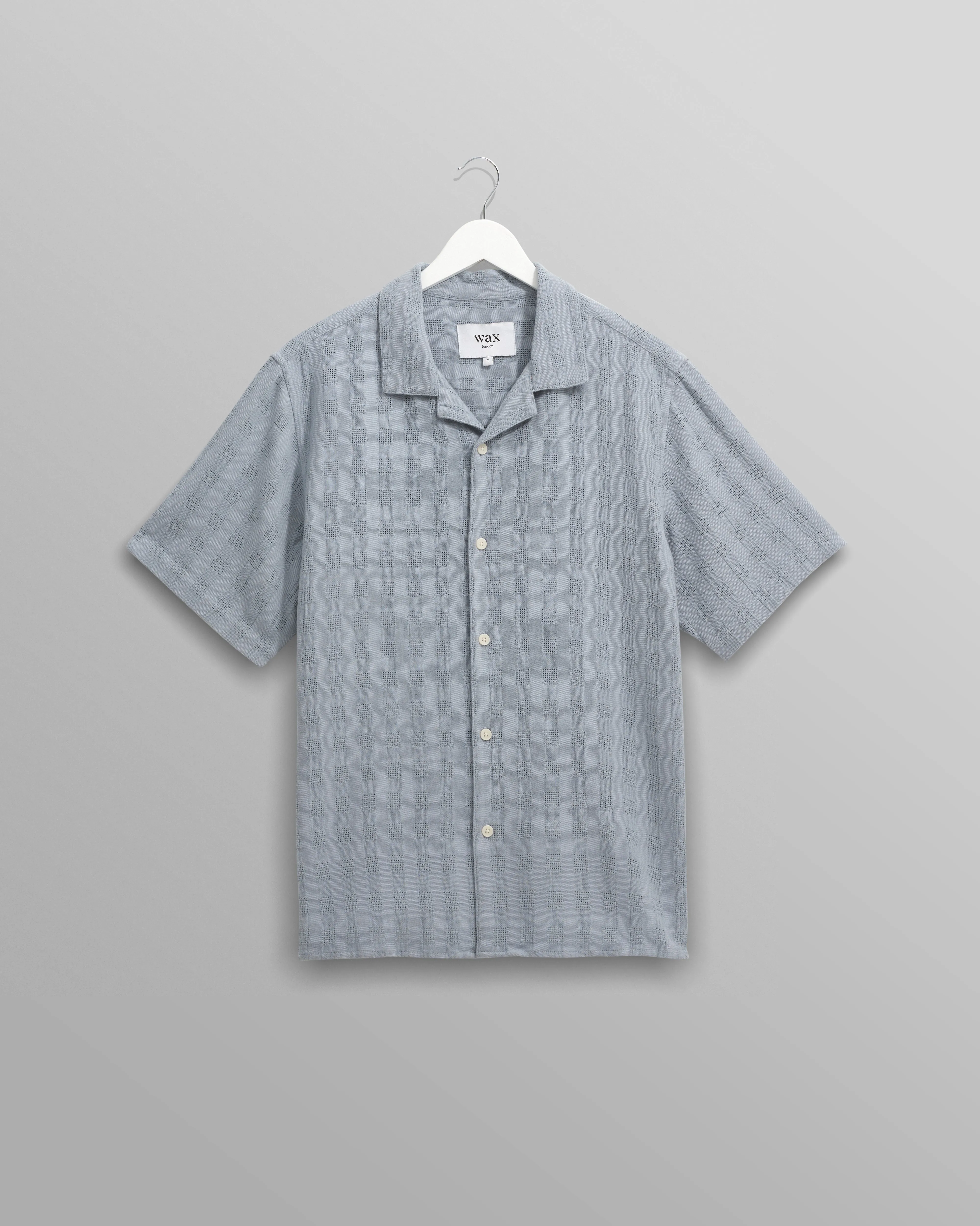 Didcot - Blue Open Weave Cotton Short-Sleeve Shirt sold by Wax London