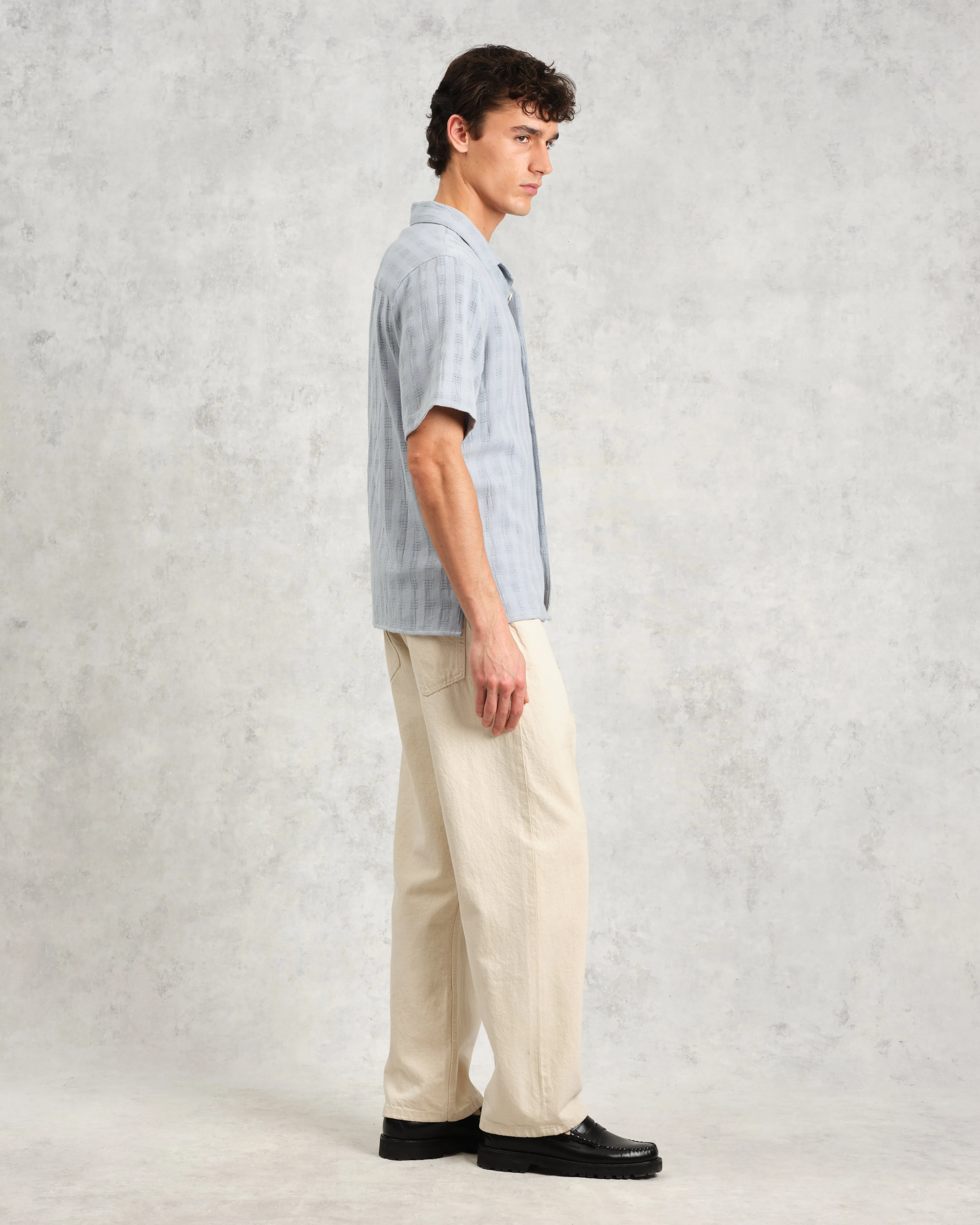 Didcot - Blue Open Weave Cotton Short-Sleeve Shirt sold by Wax London product image thumbnail 5