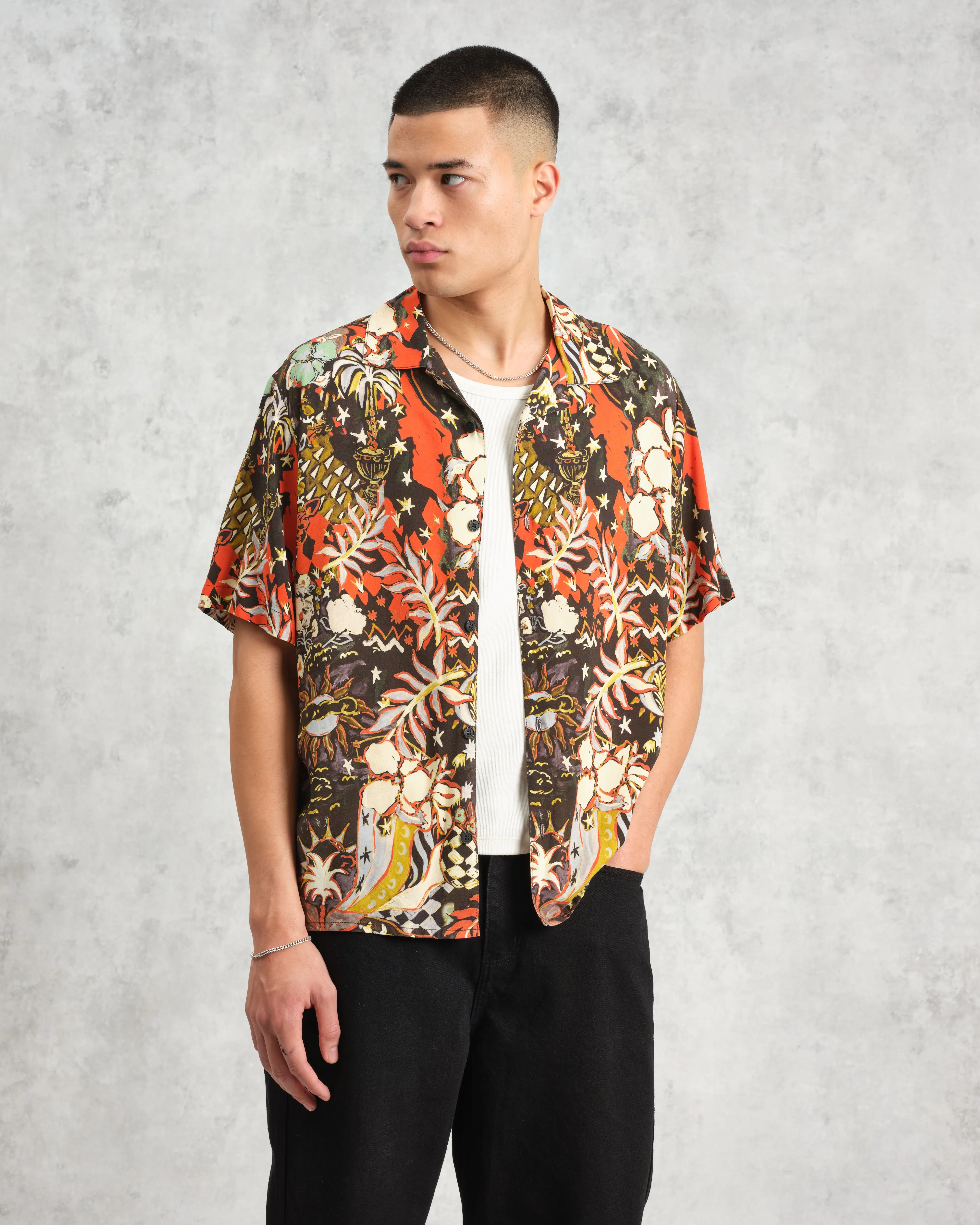 Didcot - Black And Multicolour Abstract Short-Sleeve Shirt sold by Wax London product image thumbnail 2