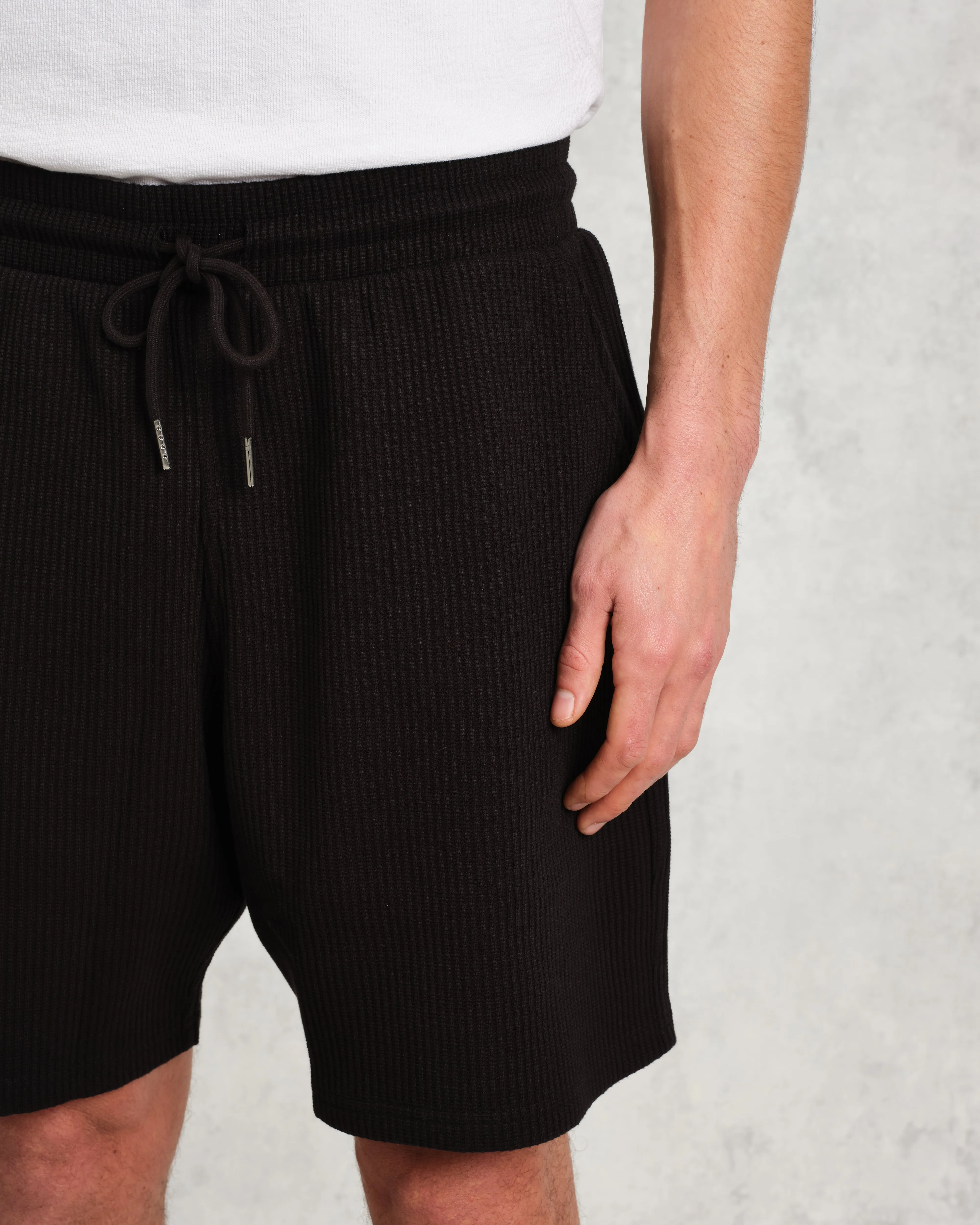 Dudley - Black Textured Waffle Shorts sold by Wax London product image thumbnail 4