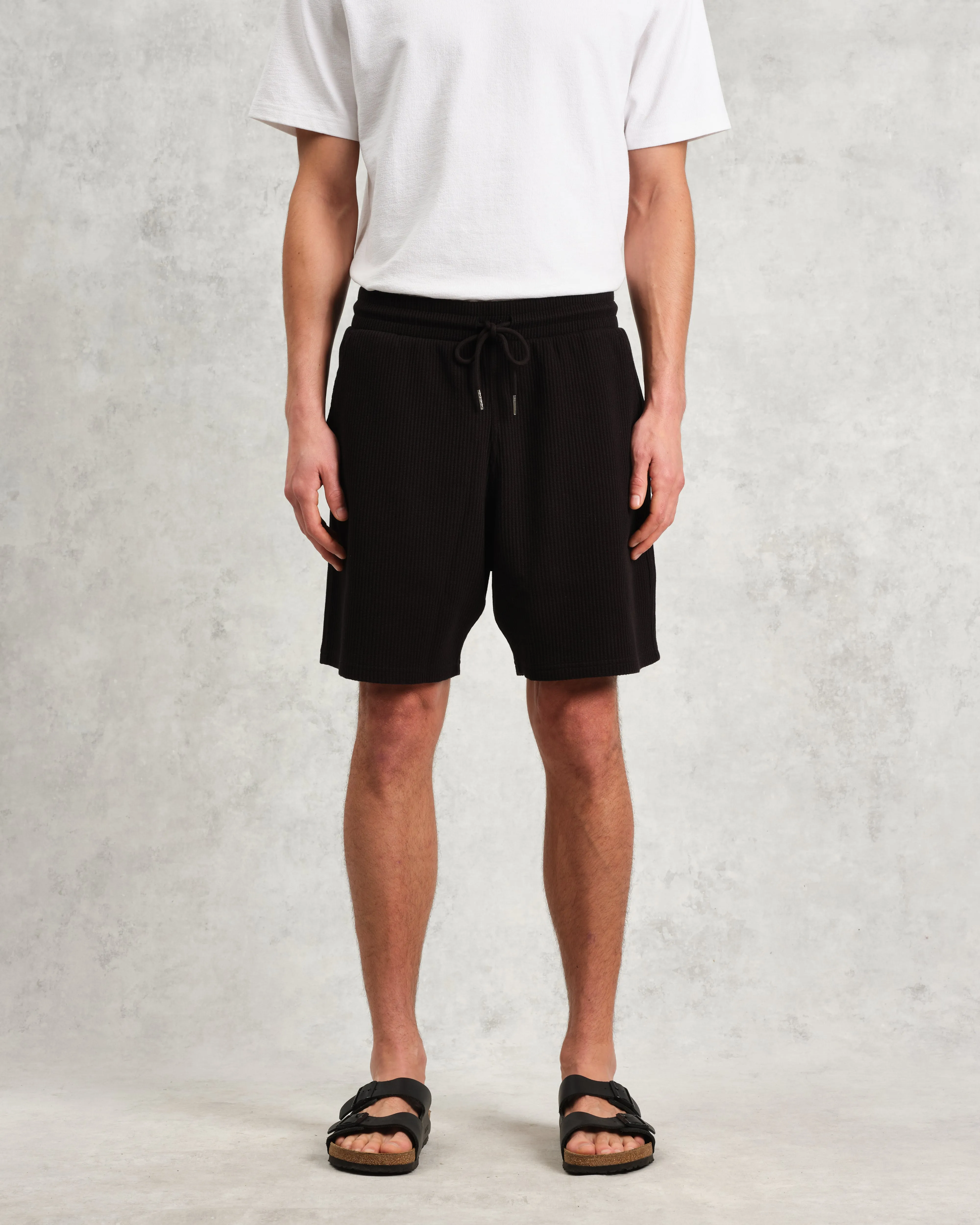 Dudley - Black Textured Waffle Shorts sold by Wax London product image thumbnail 3