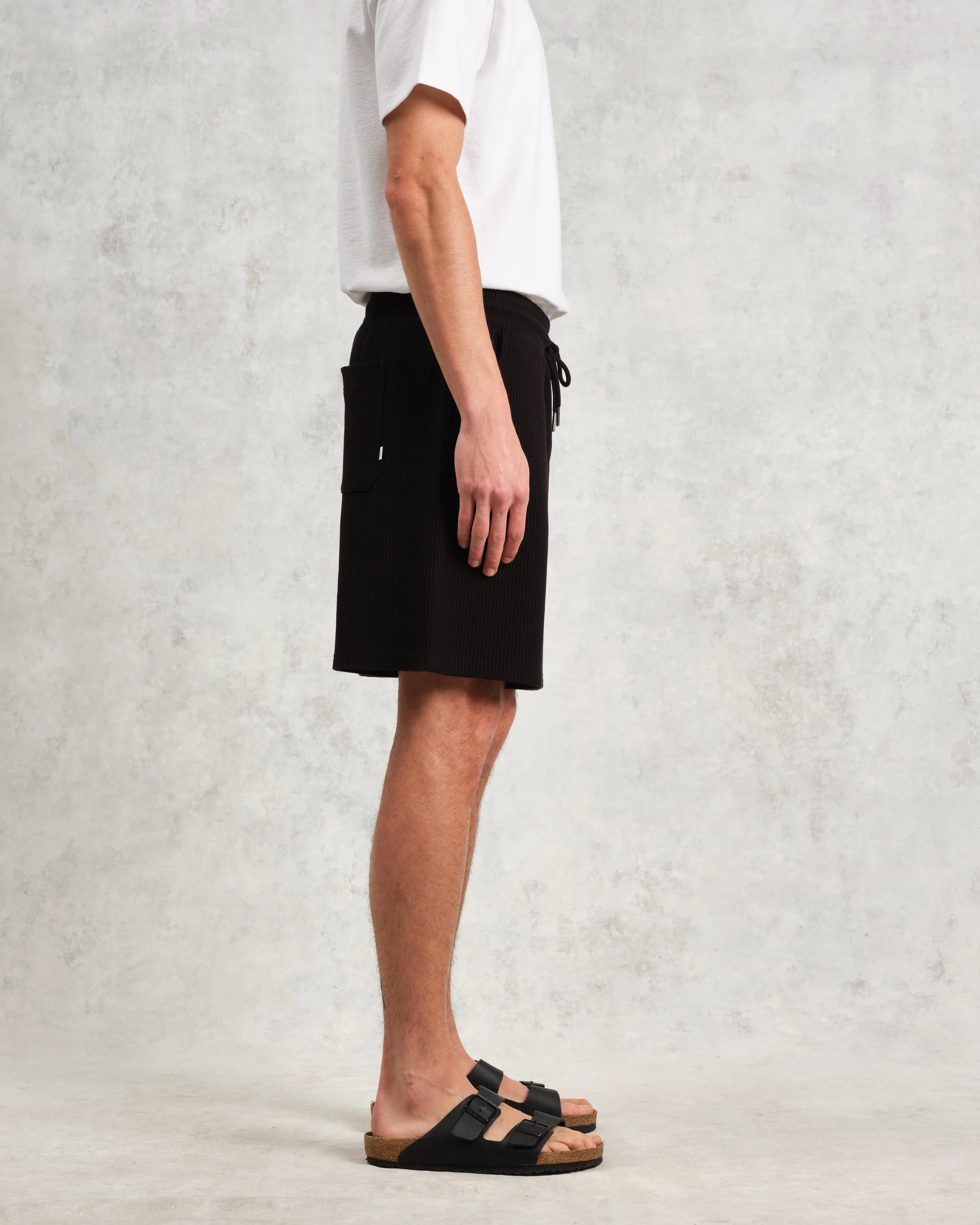 Dudley - Black Textured Waffle Shorts sold by Wax London product image thumbnail 5