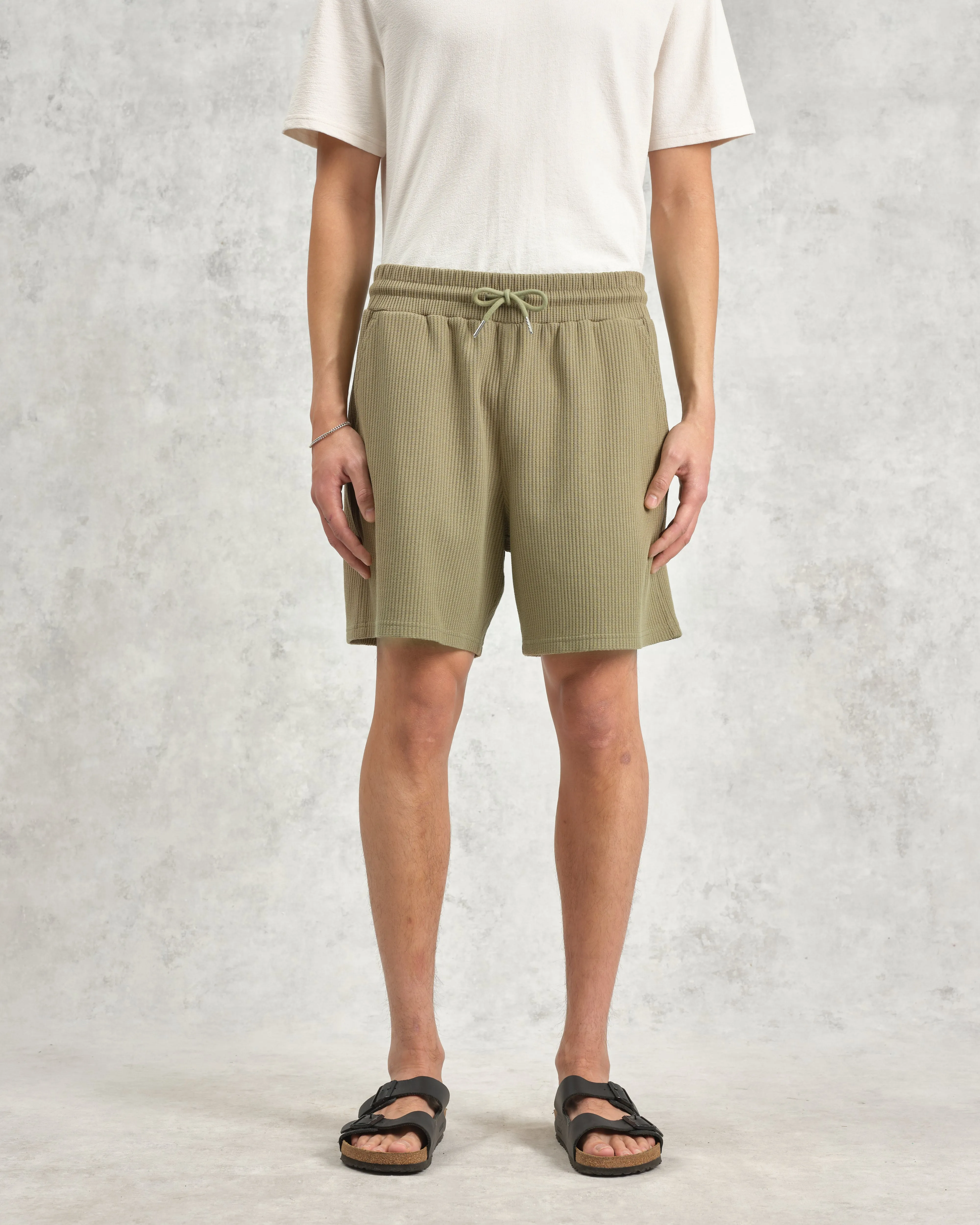 Dudley - Khaki Textured Waffle Shorts sold by Wax London product image thumbnail 4