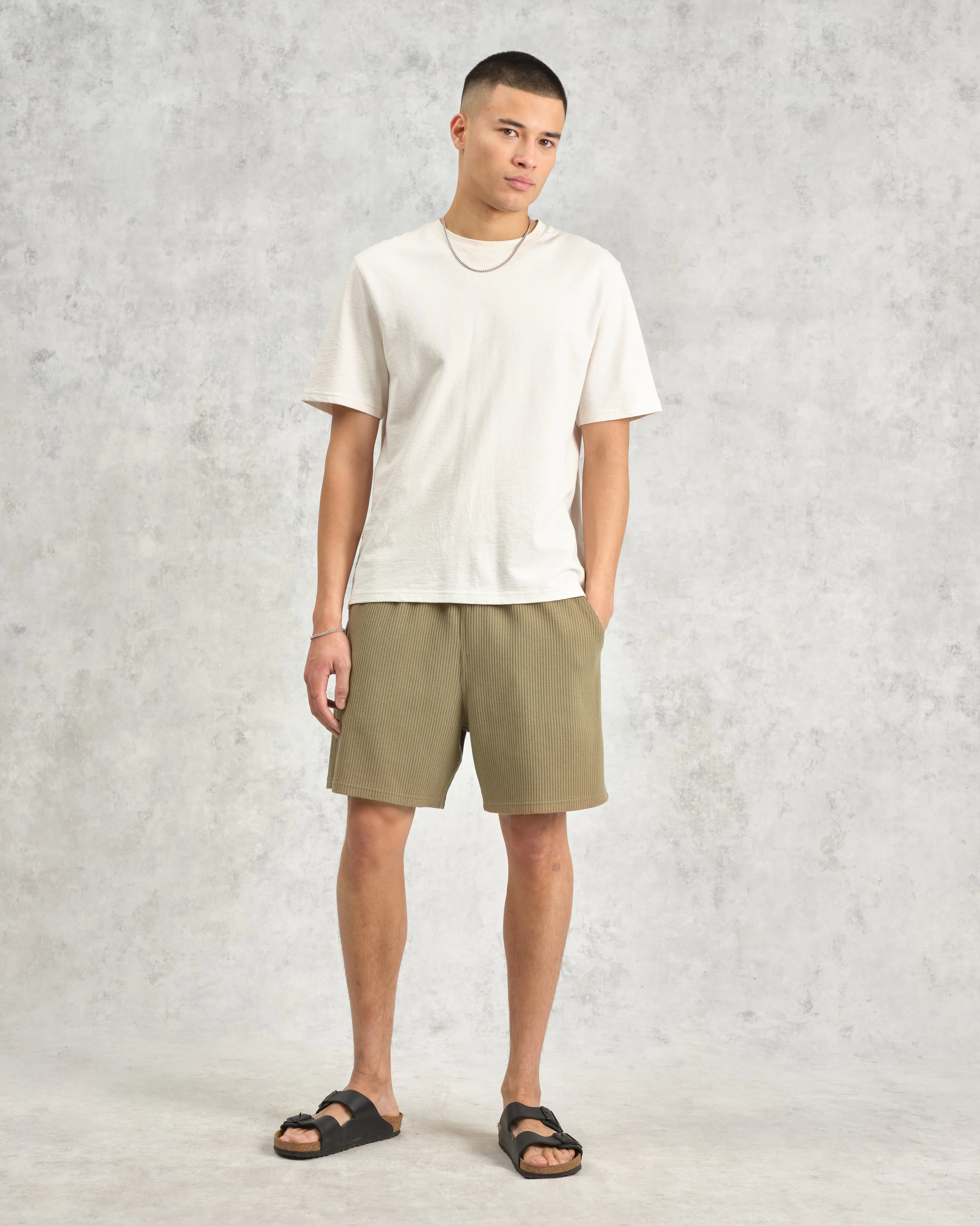 Dudley - Khaki Textured Waffle Shorts sold by Wax London product image thumbnail 2