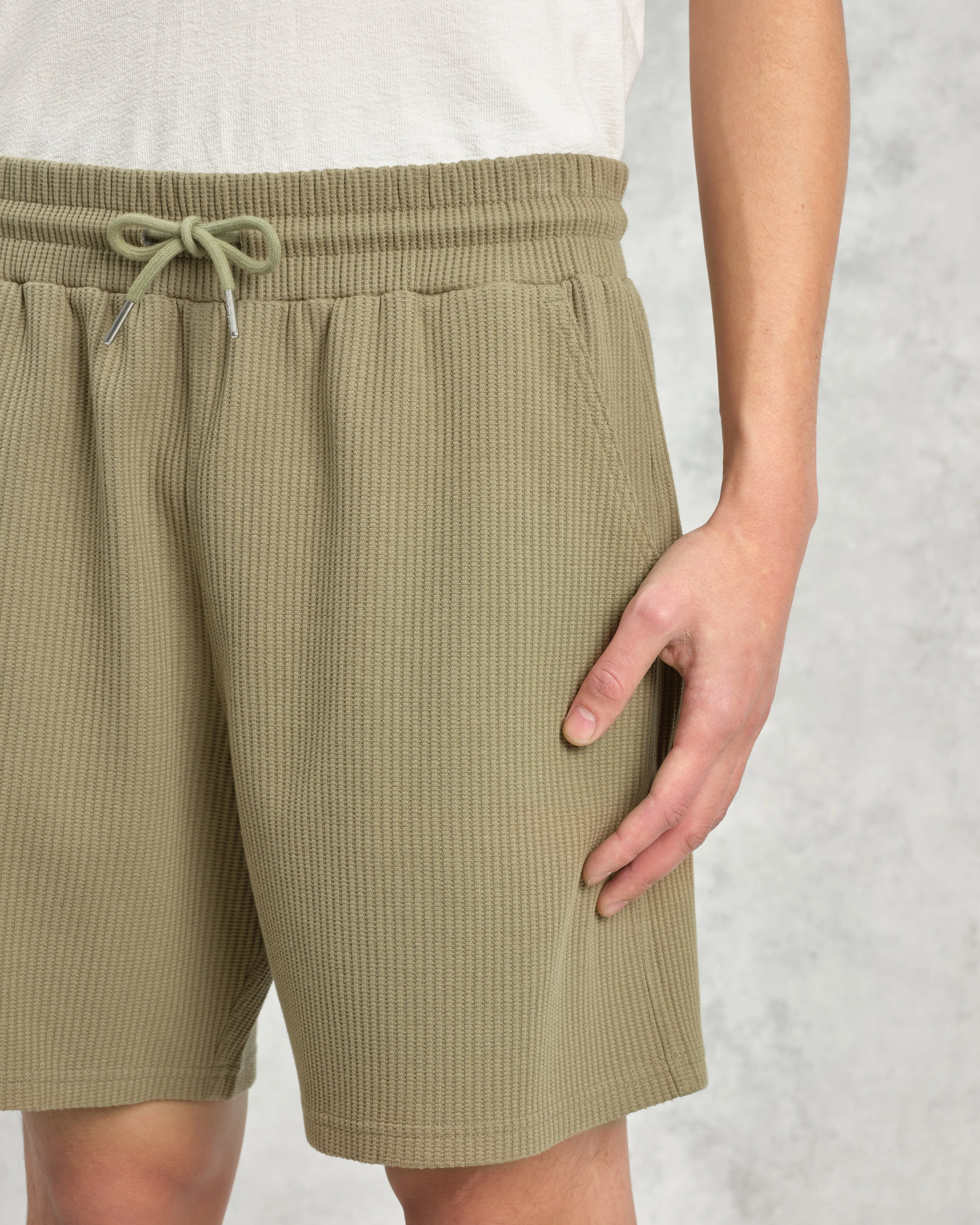 Dudley - Khaki Textured Waffle Shorts sold by Wax London product image thumbnail 3