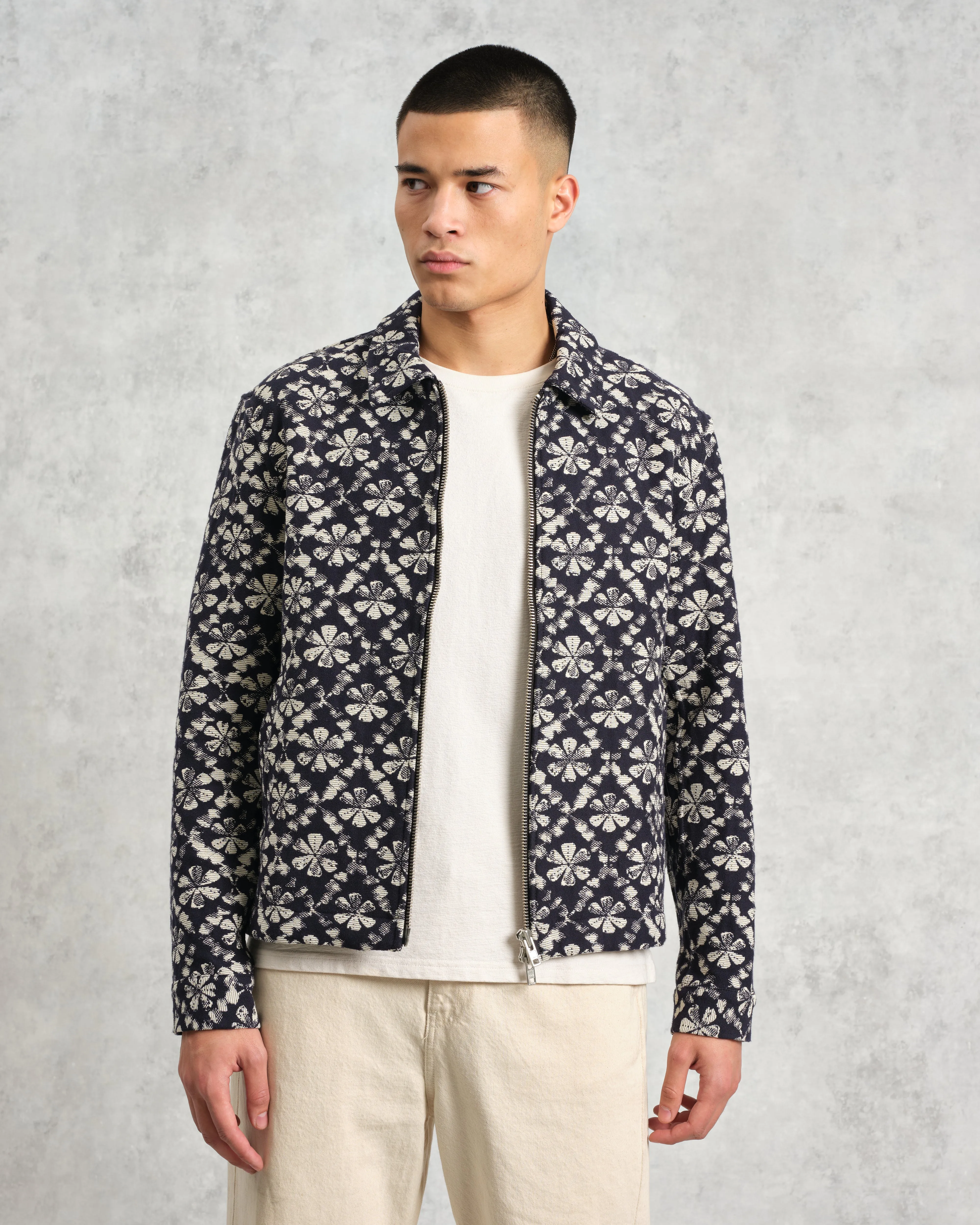 Eldon - Navy Flower Stamp Jacquard Jacket sold by Wax London product image thumbnail 2