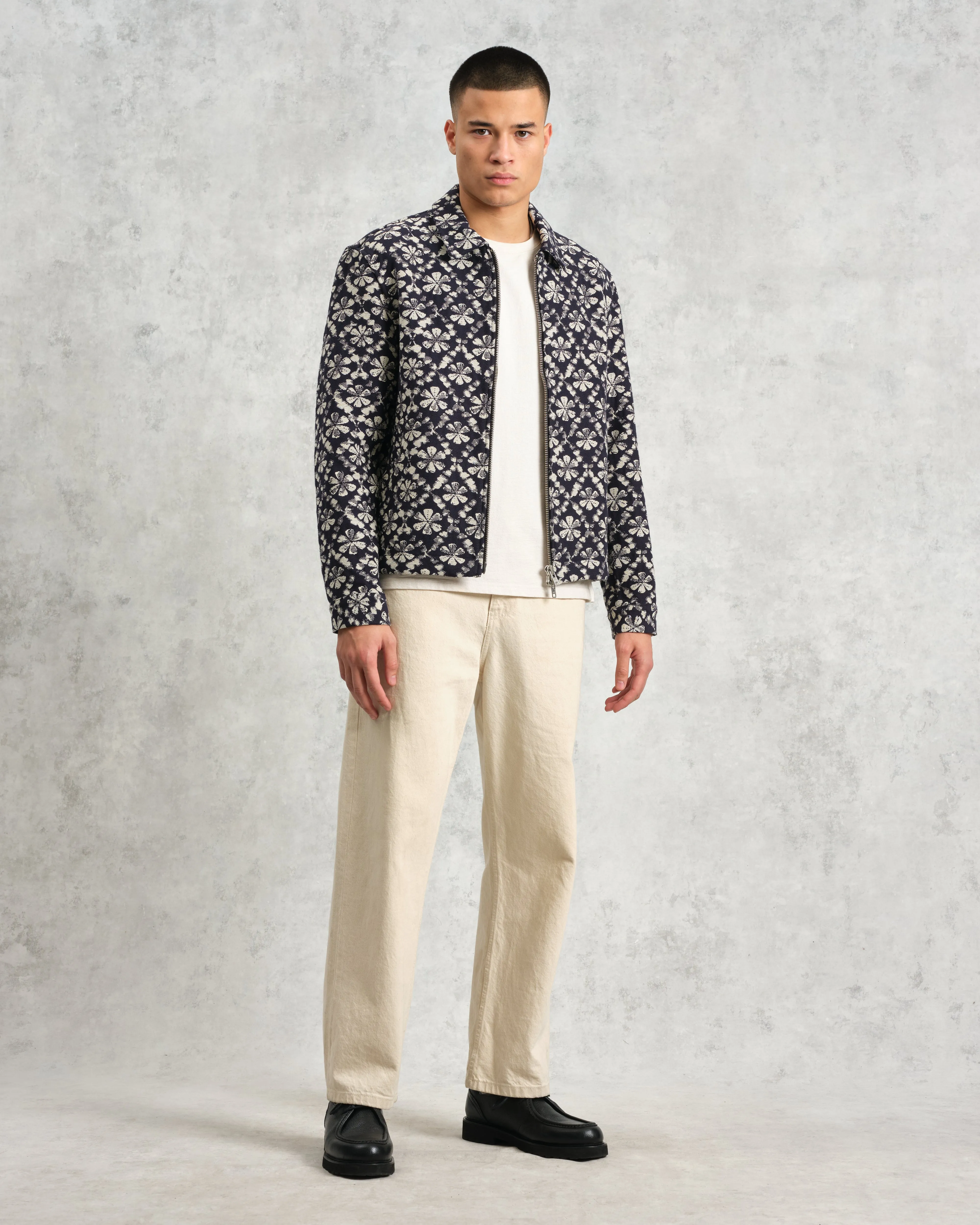 Eldon - Navy Flower Stamp Jacquard Jacket sold by Wax London product image thumbnail 4