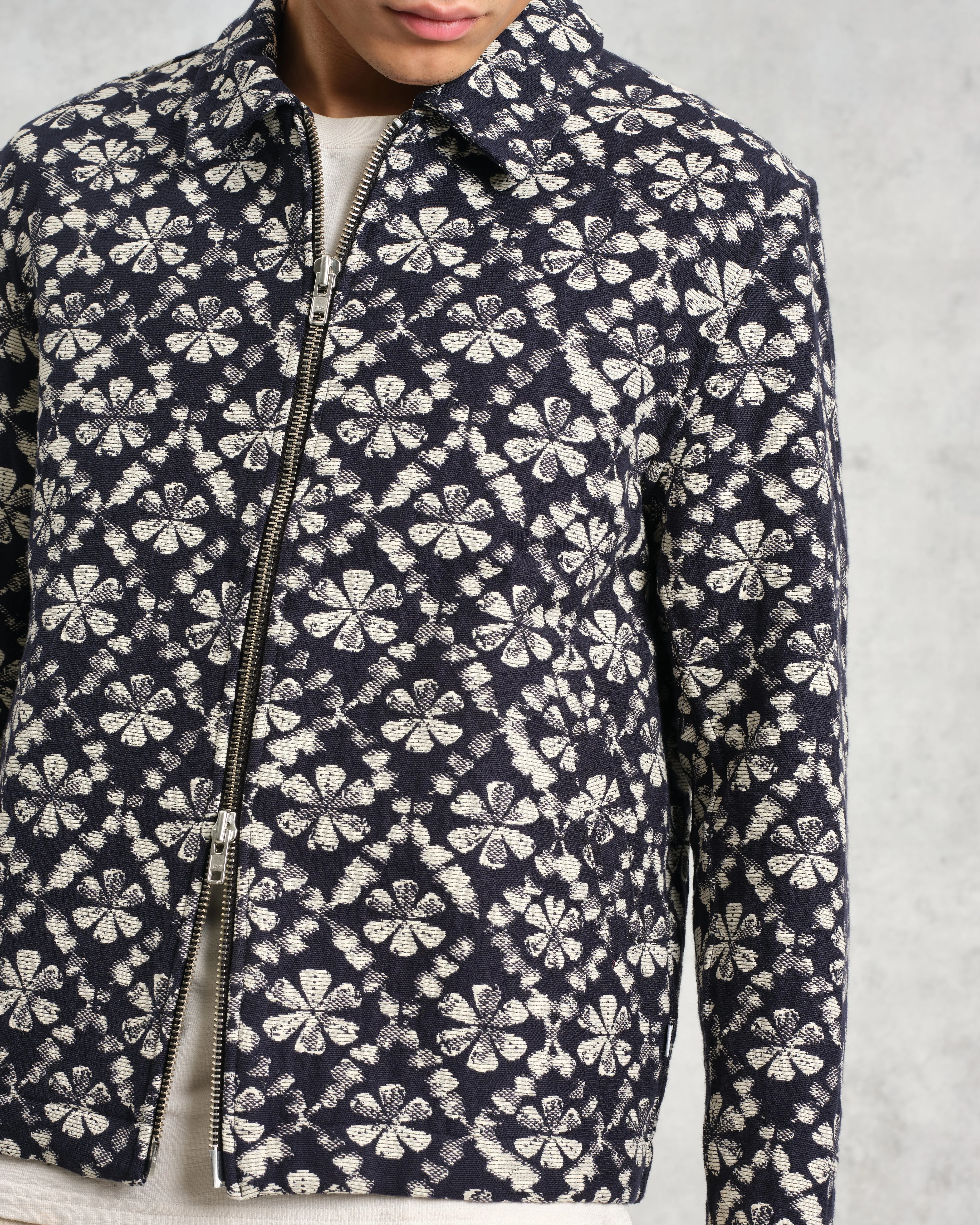 Eldon - Navy Flower Stamp Jacquard Jacket sold by Wax London product image thumbnail 3