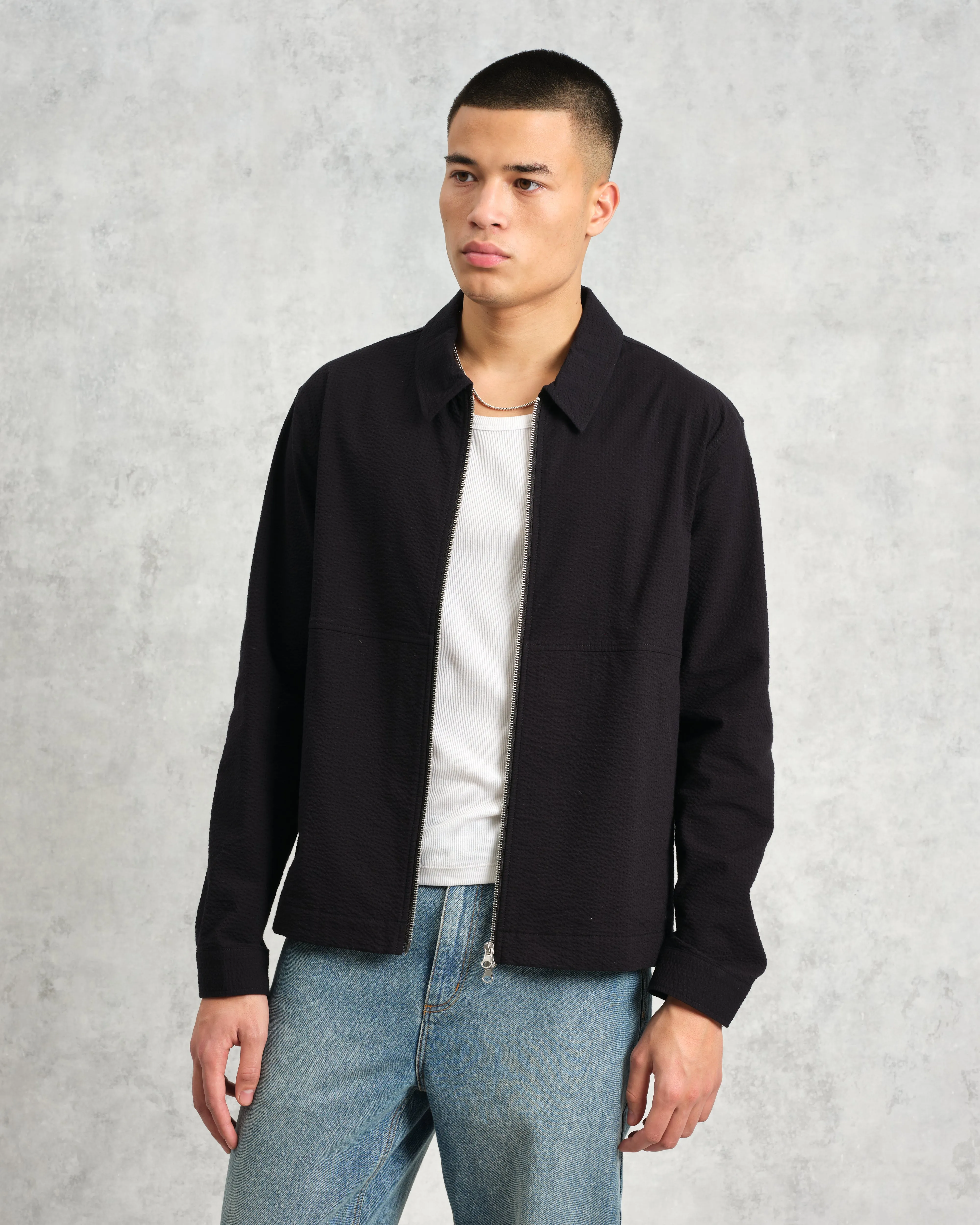 Eldon - Black Cotton Seersucker Jacket sold by Wax London product image thumbnail 2