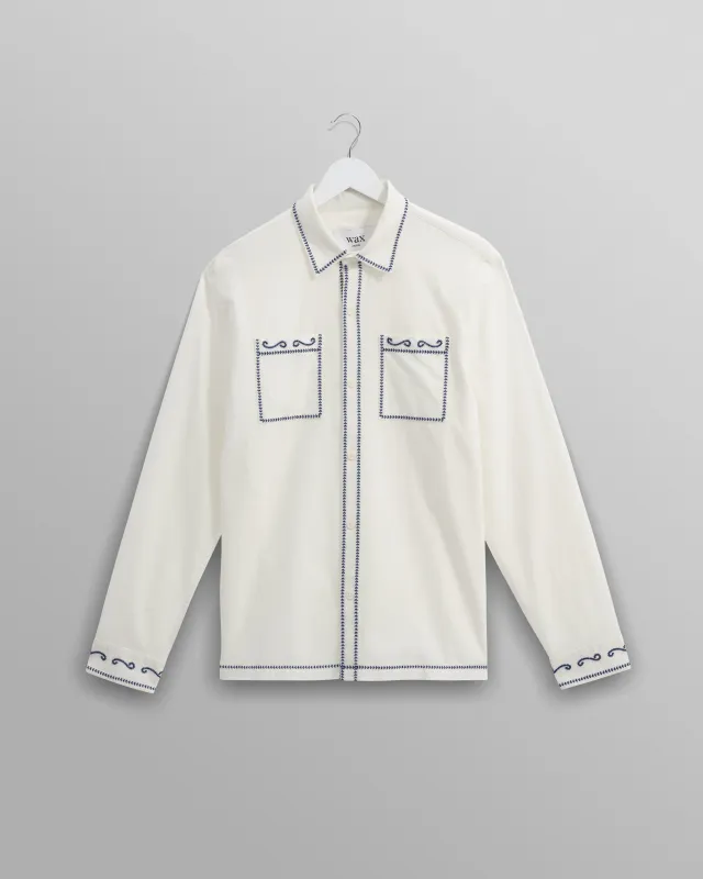 Haven - Ecru And Blue Embroidered Shirt sold by Wax London