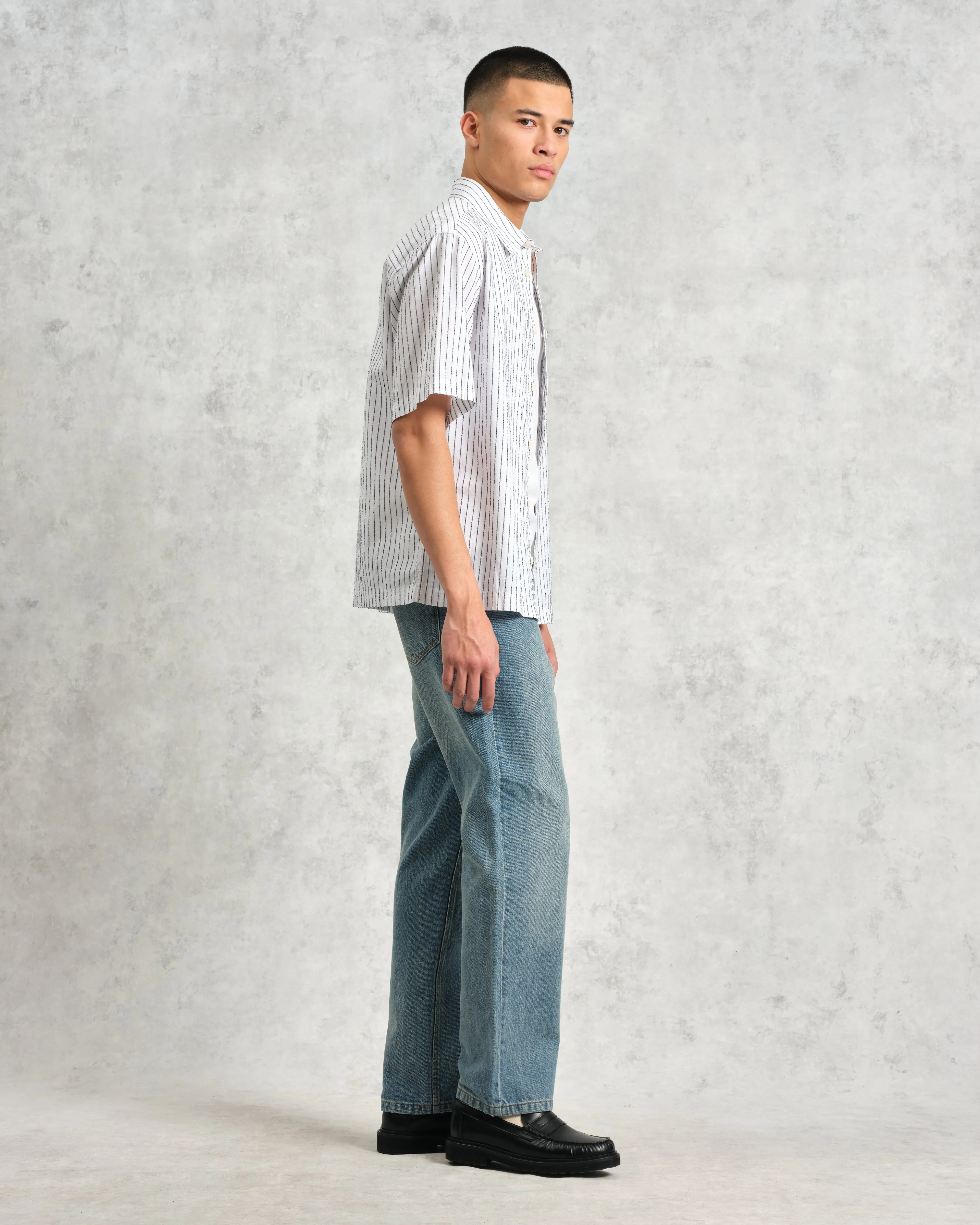 Kew - White Stripe Cotton-Poplin Short-Sleeve Shirt sold by Wax London product image thumbnail 5