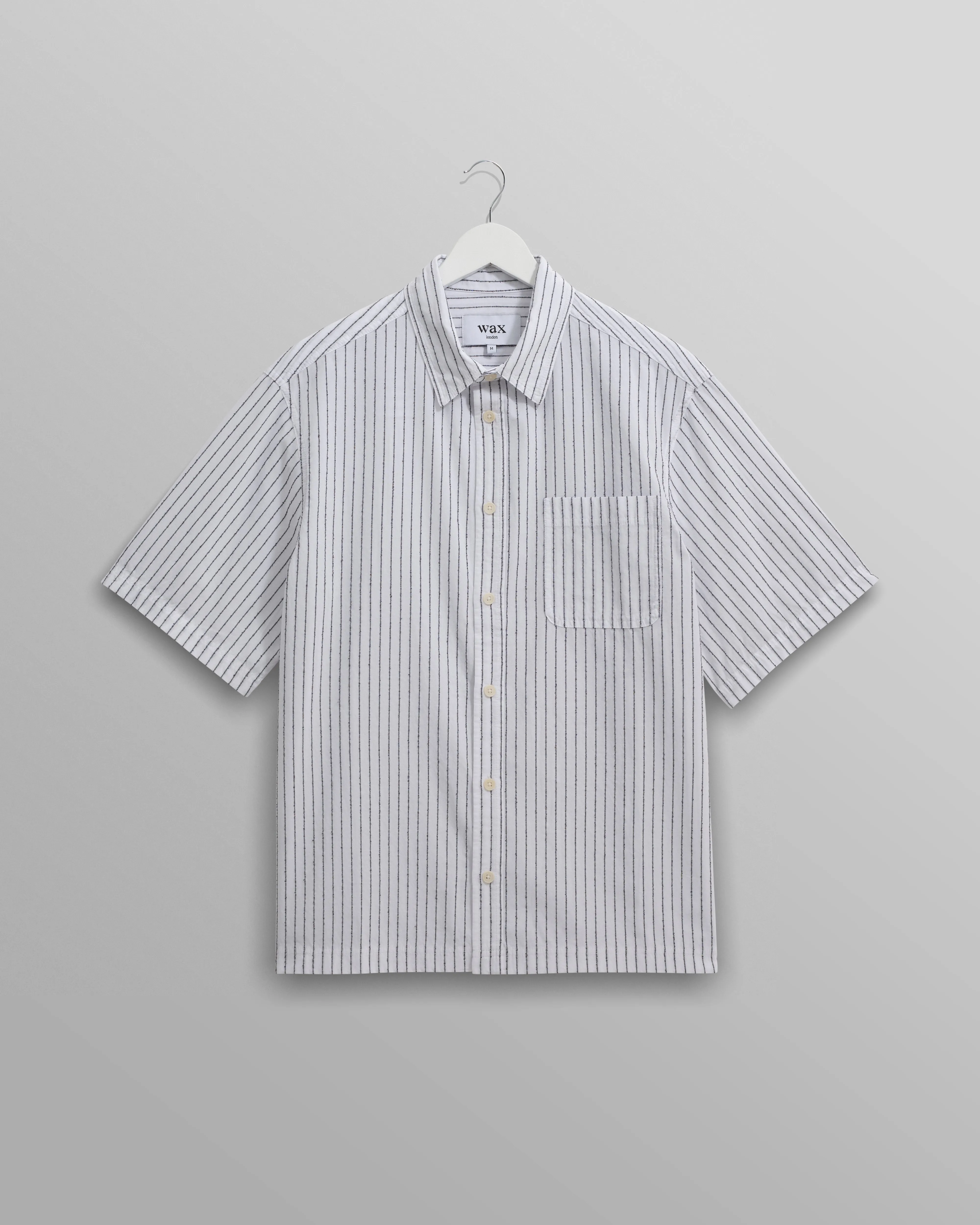 Kew - White Stripe Cotton-Poplin Short-Sleeve Shirt sold by Wax London
