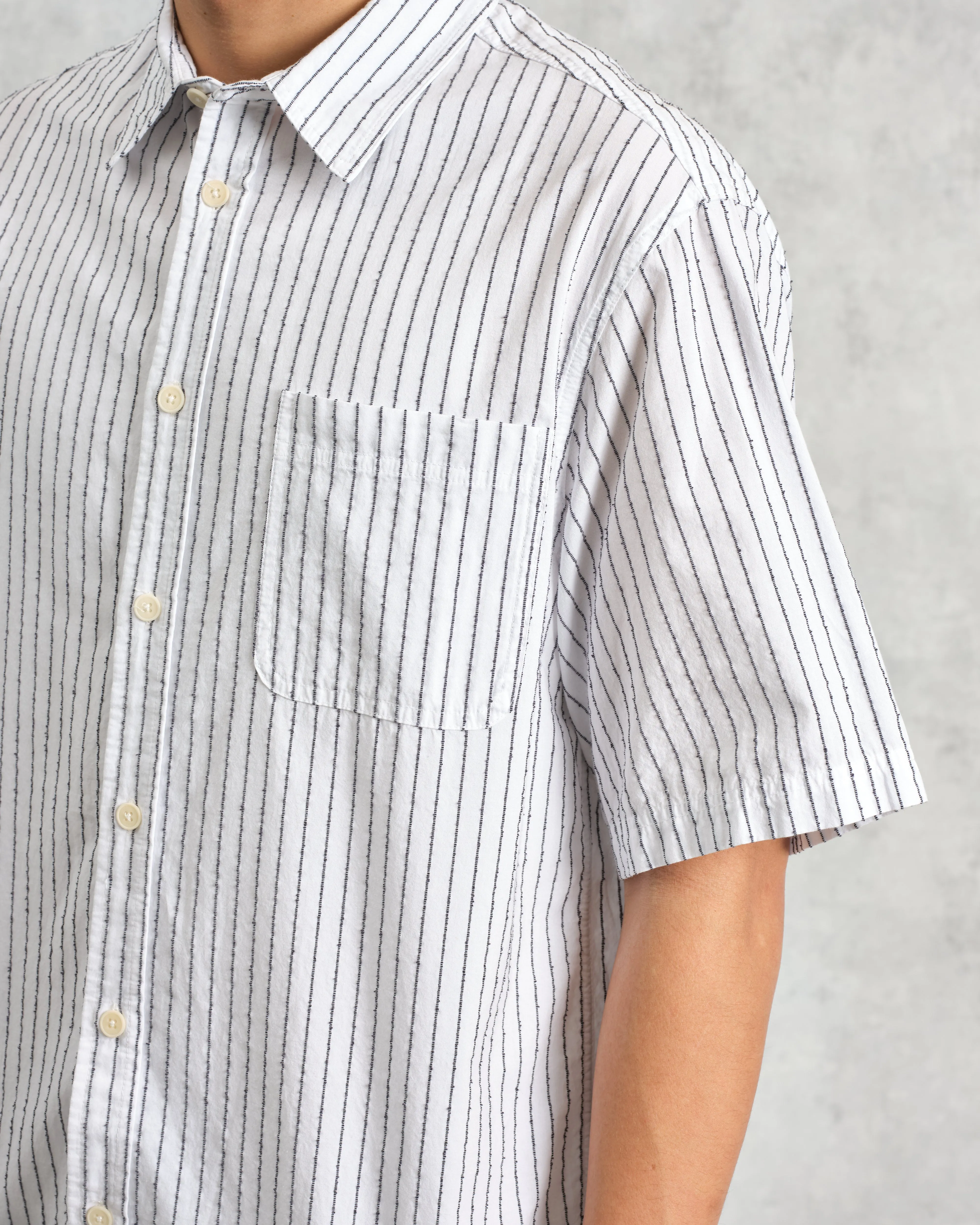 Kew - White Stripe Cotton-Poplin Short-Sleeve Shirt sold by Wax London product image thumbnail 3