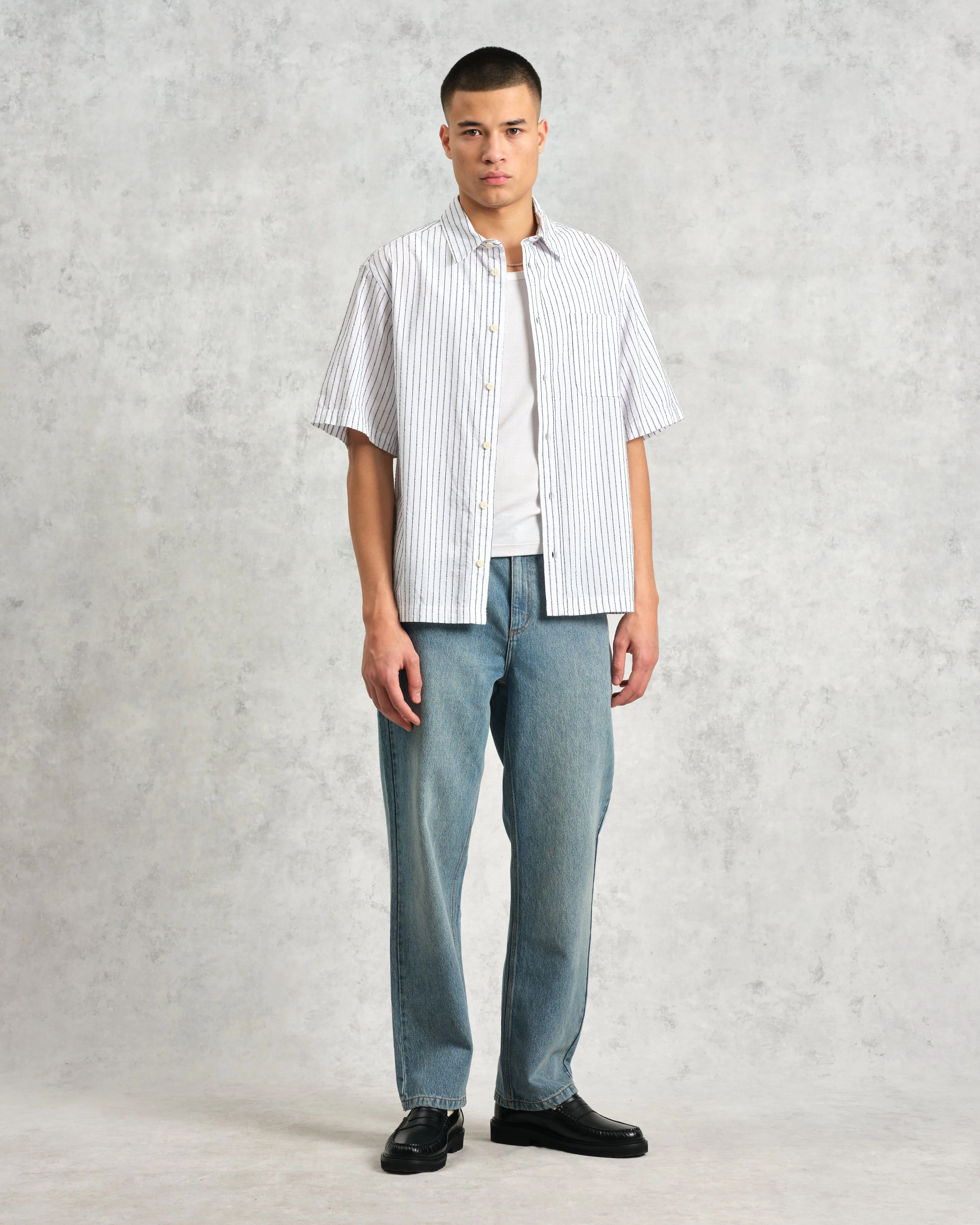 Kew - White Stripe Cotton-Poplin Short-Sleeve Shirt sold by Wax London product image thumbnail 4