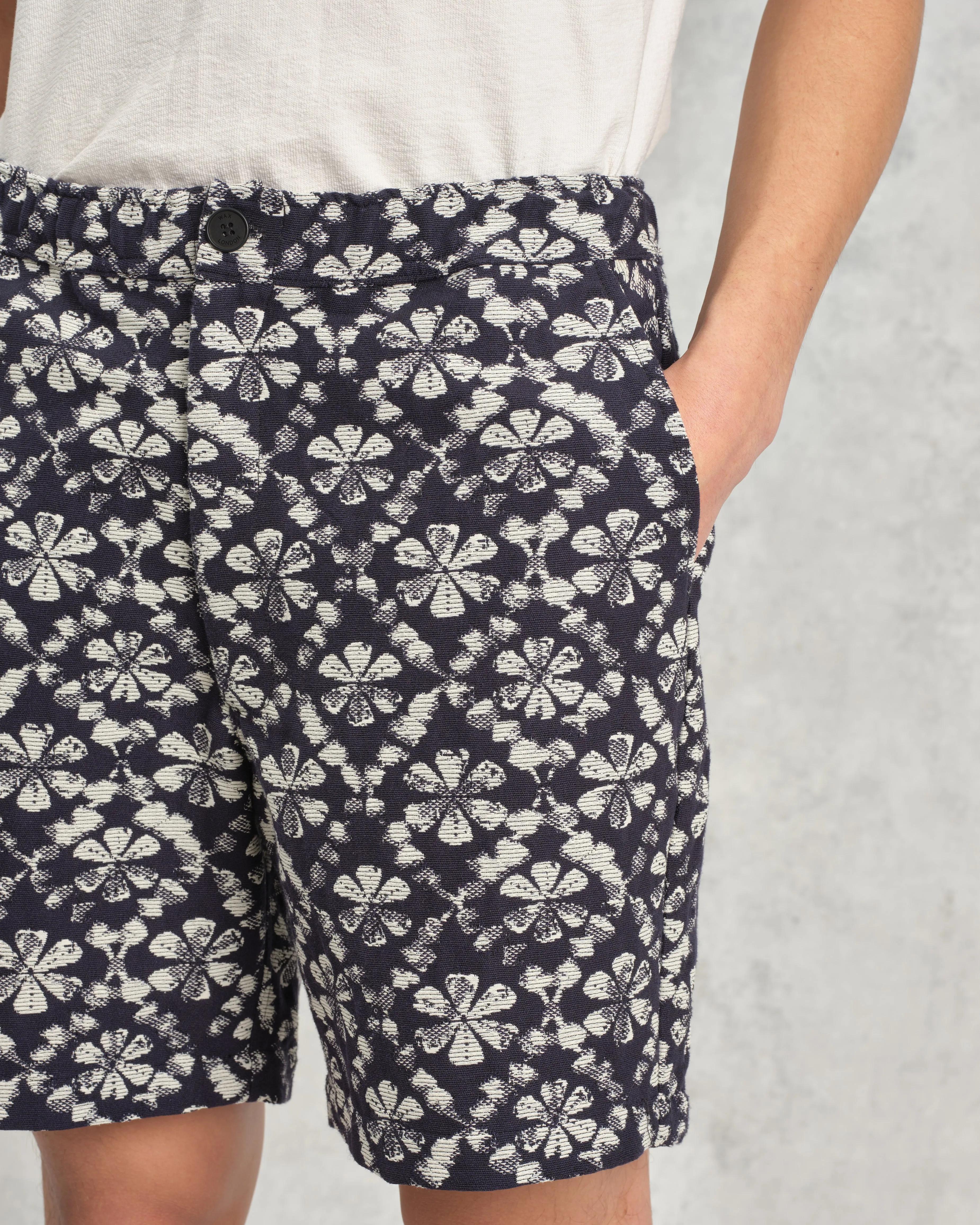 Kurt - Navy Flower Stamp Jacquard Shorts sold by Wax London product image thumbnail 4