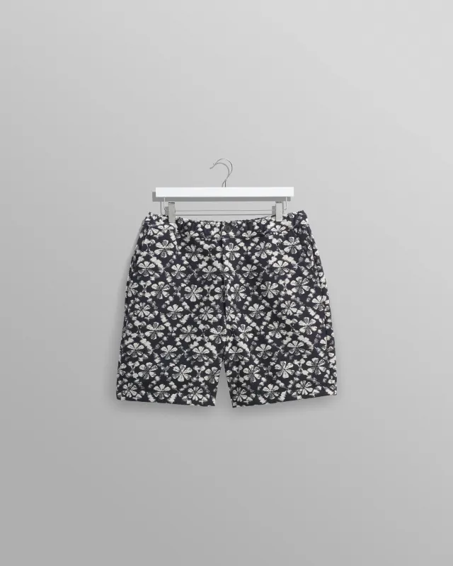 Kurt - Navy Flower Stamp Jacquard Shorts sold by Wax London