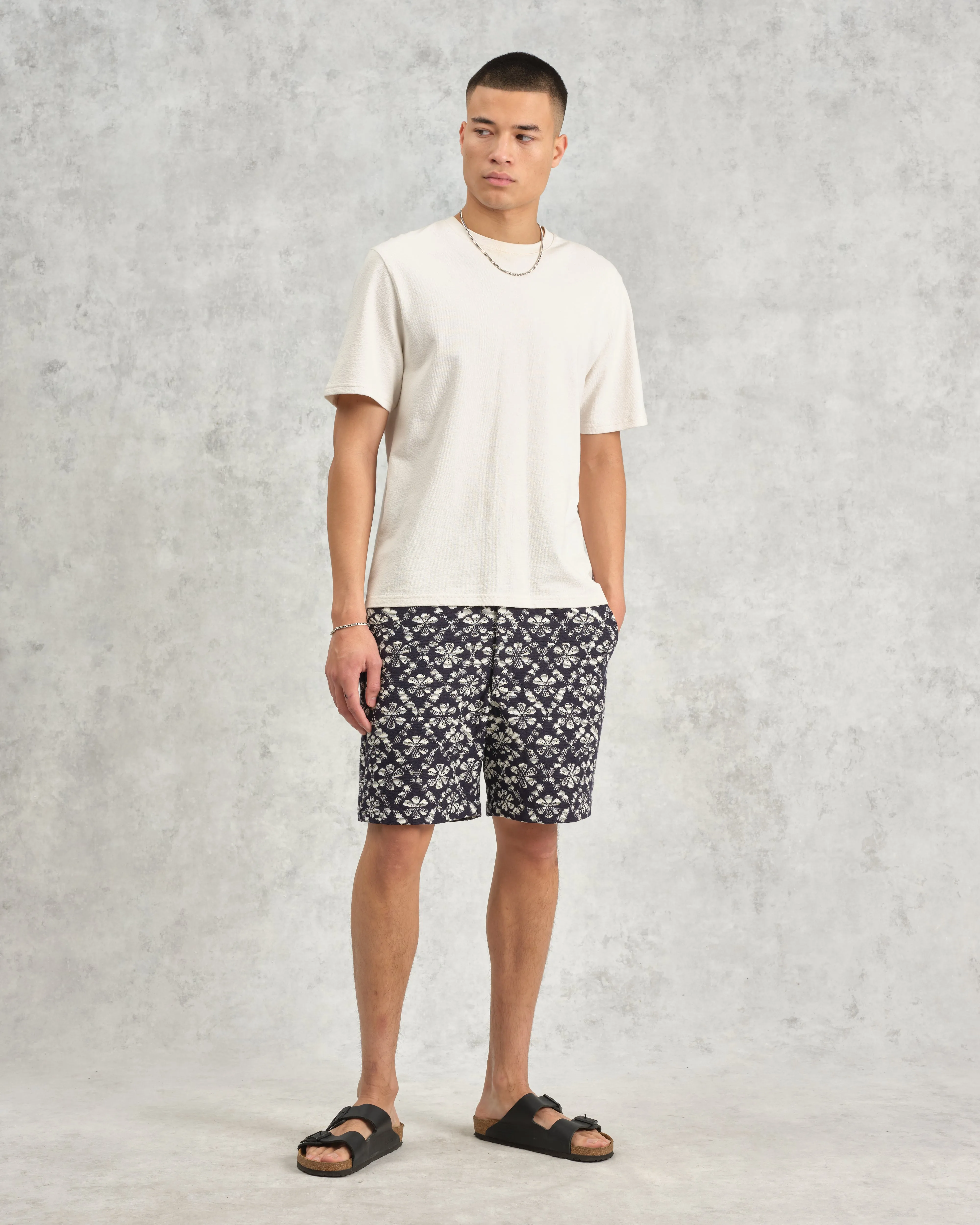 Kurt - Navy Flower Stamp Jacquard Shorts sold by Wax London product image thumbnail 2