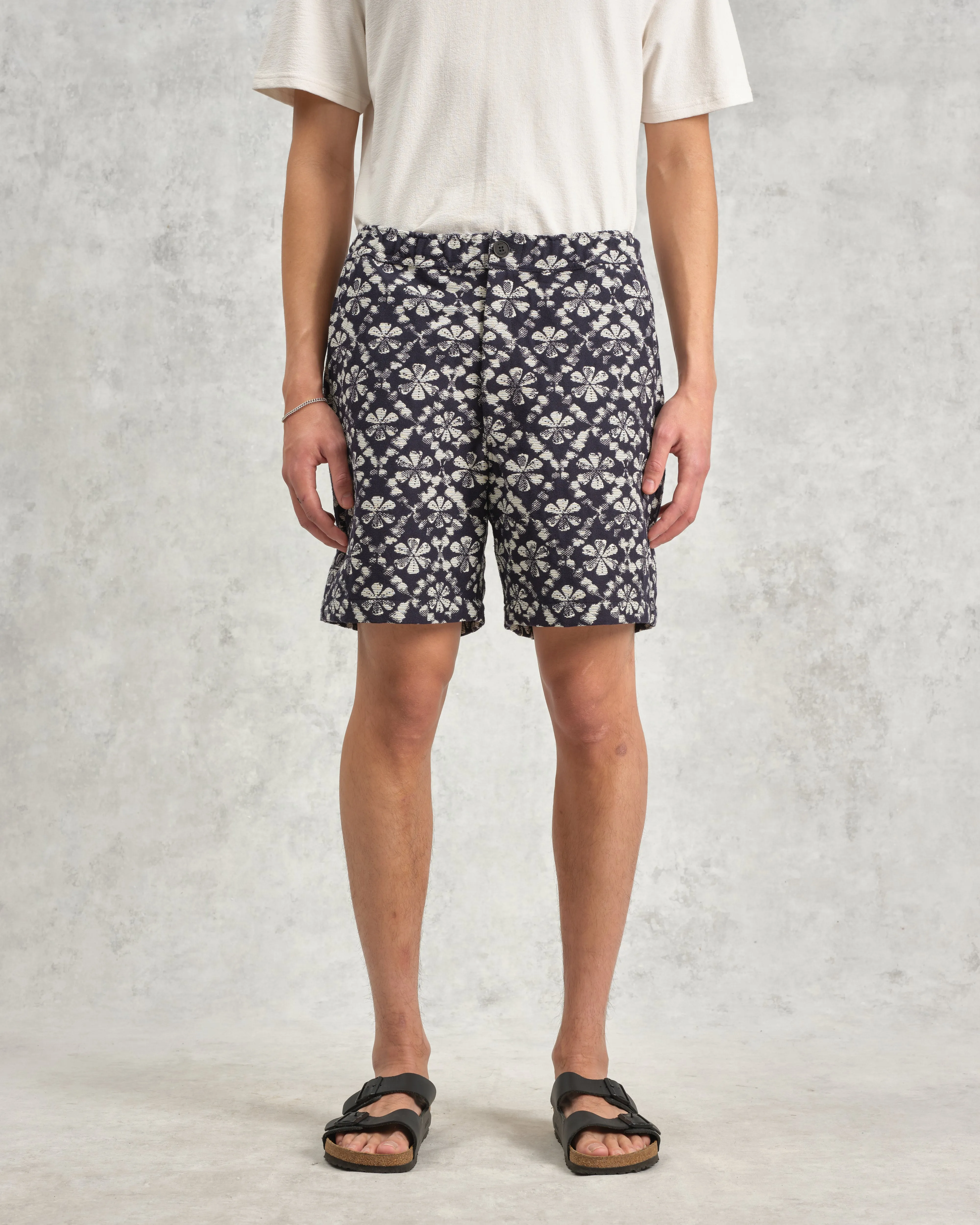 Kurt - Navy Flower Stamp Jacquard Shorts sold by Wax London product image thumbnail 3