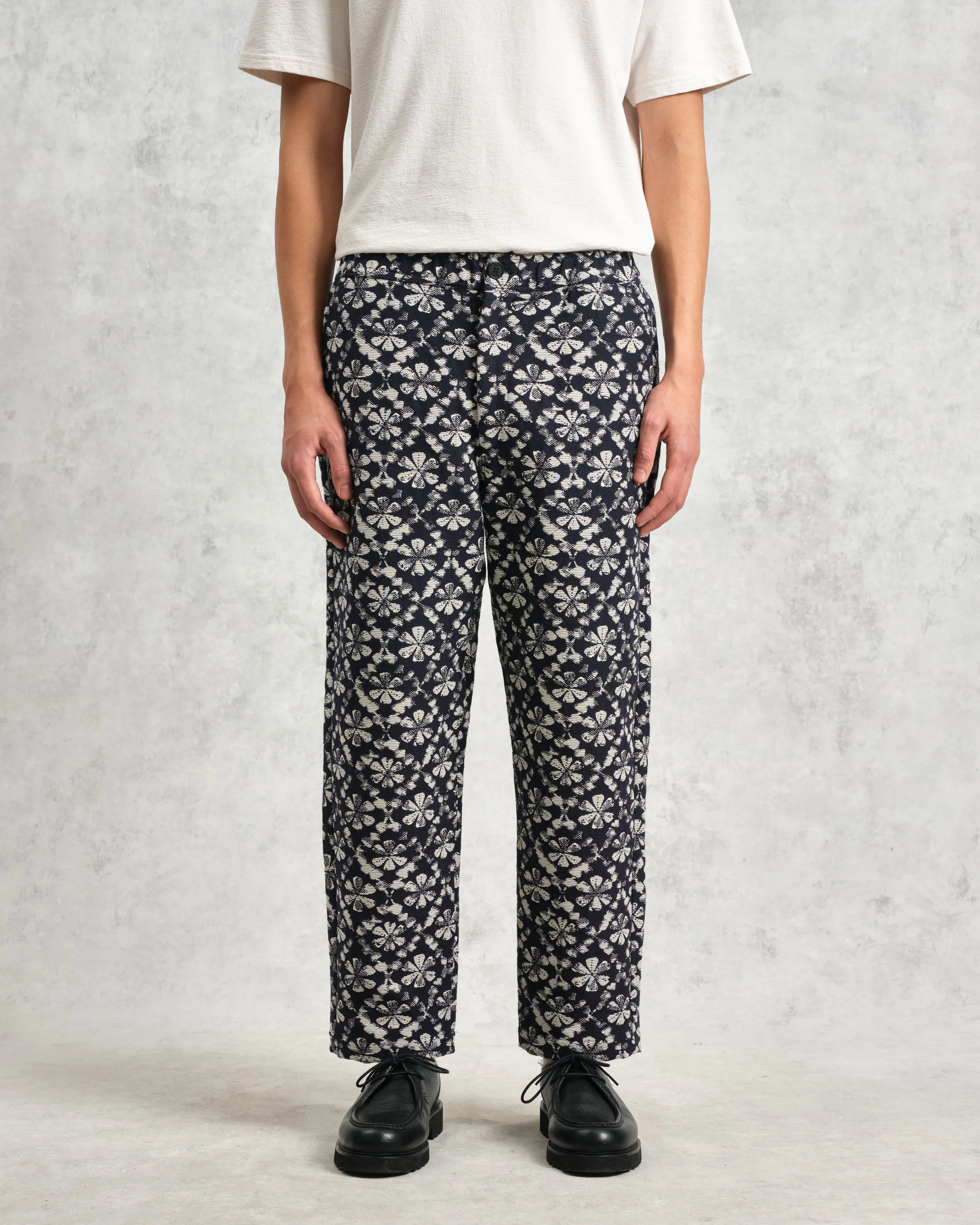 Kurt - Navy Flower Stamp Jacquard Trousers sold by Wax London product image thumbnail 3