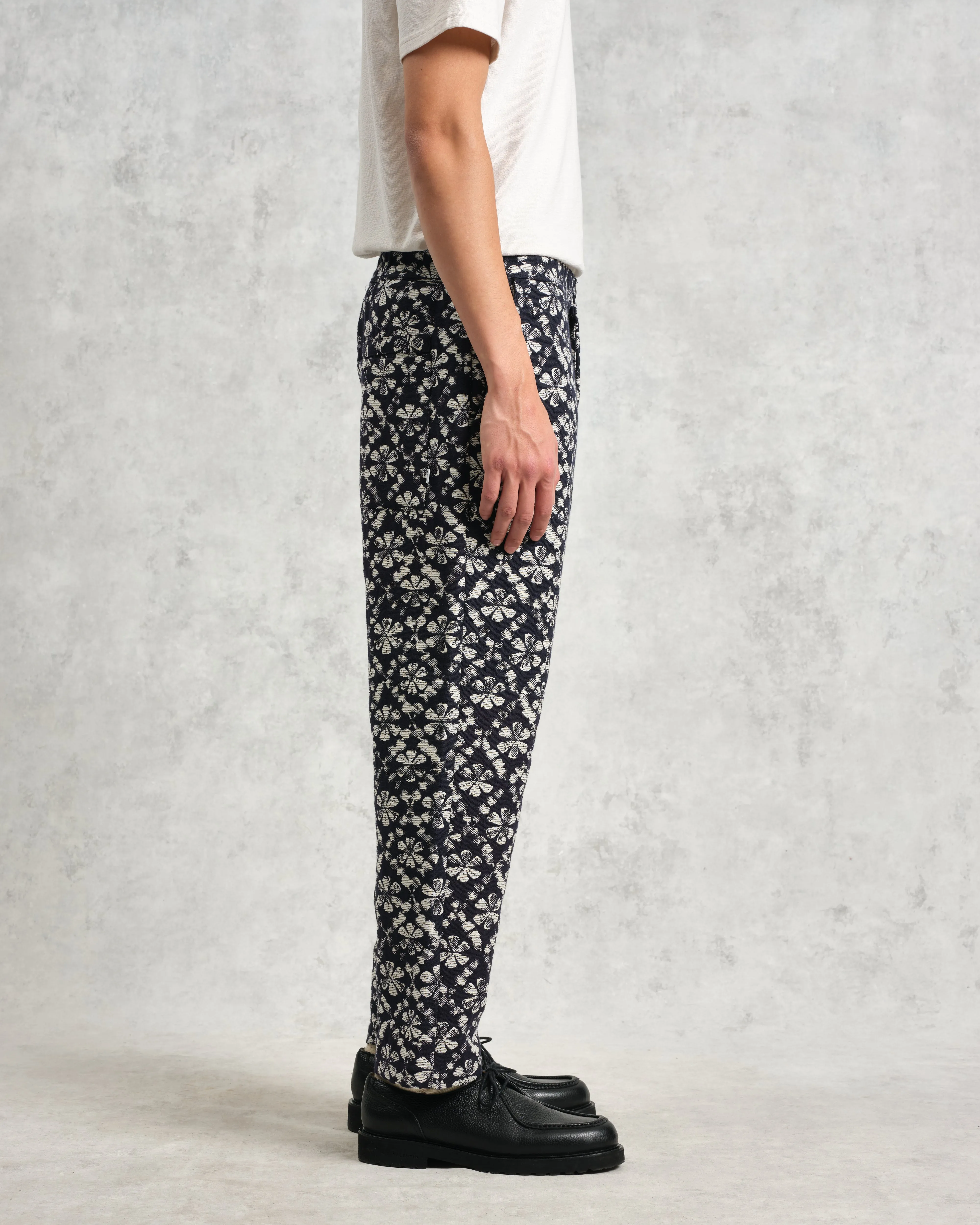 Kurt - Navy Flower Stamp Jacquard Trousers sold by Wax London product image thumbnail 5