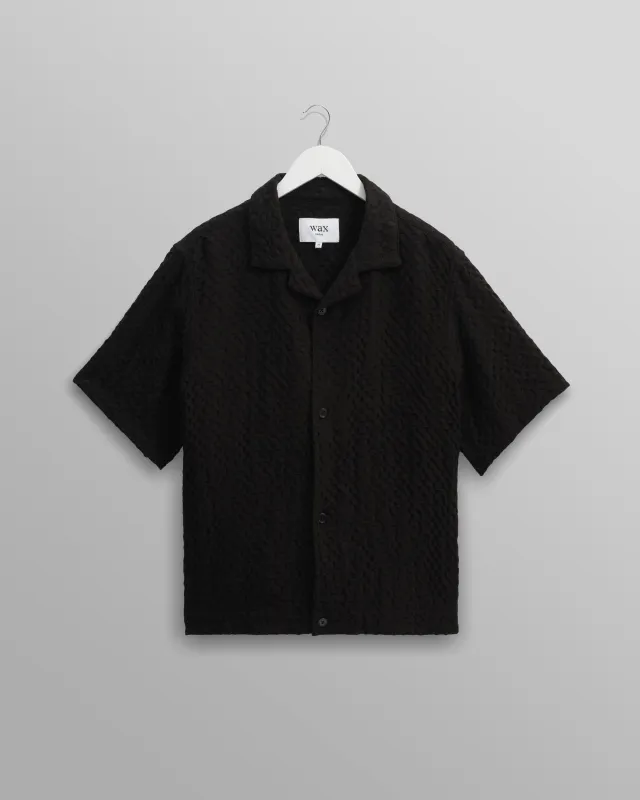 Lido - Black Dobby Cotton Weave Short-Sleeve Shirt sold by Wax London