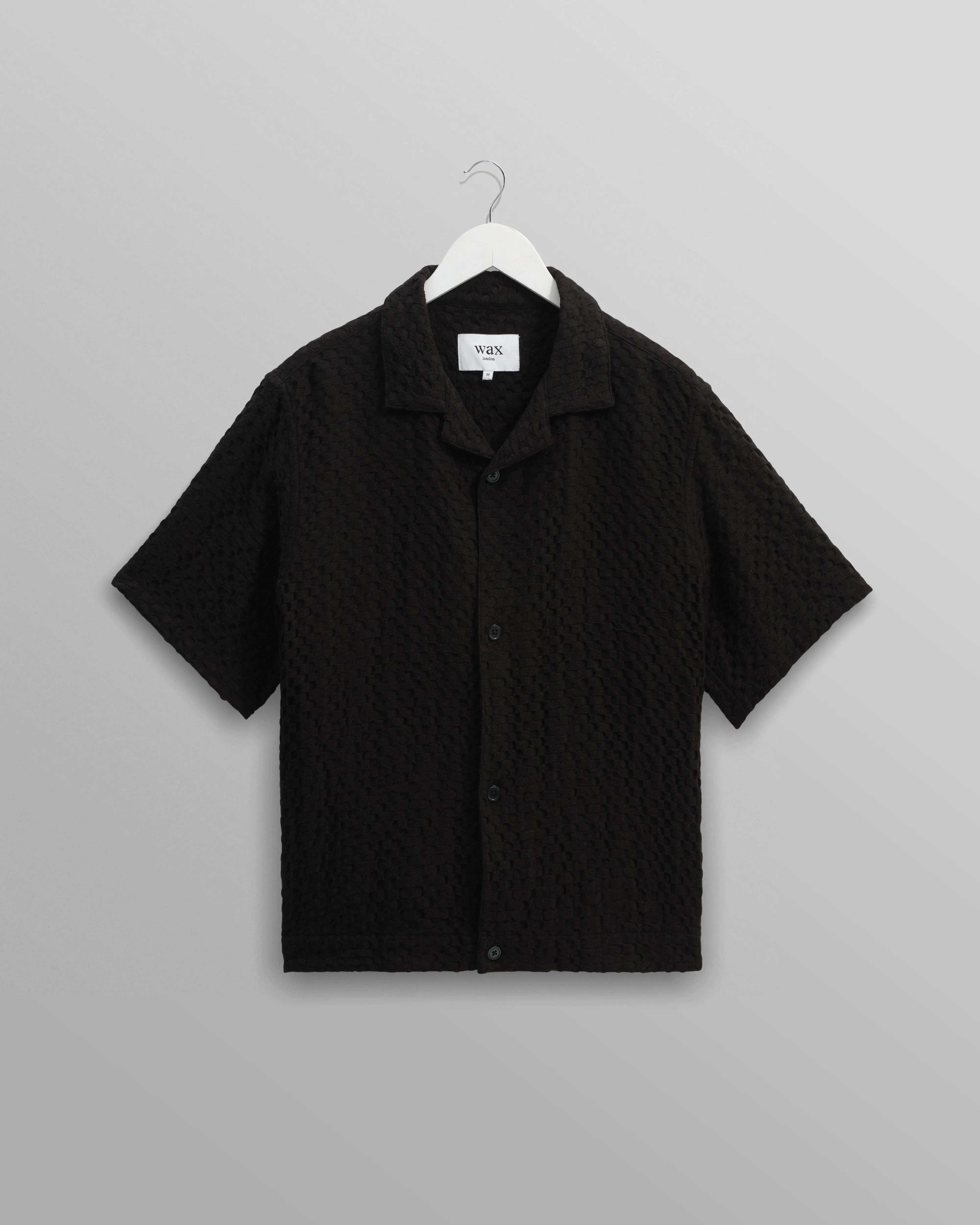 Lido - Black Dobby Cotton Weave Short-Sleeve Shirt sold by Wax London
