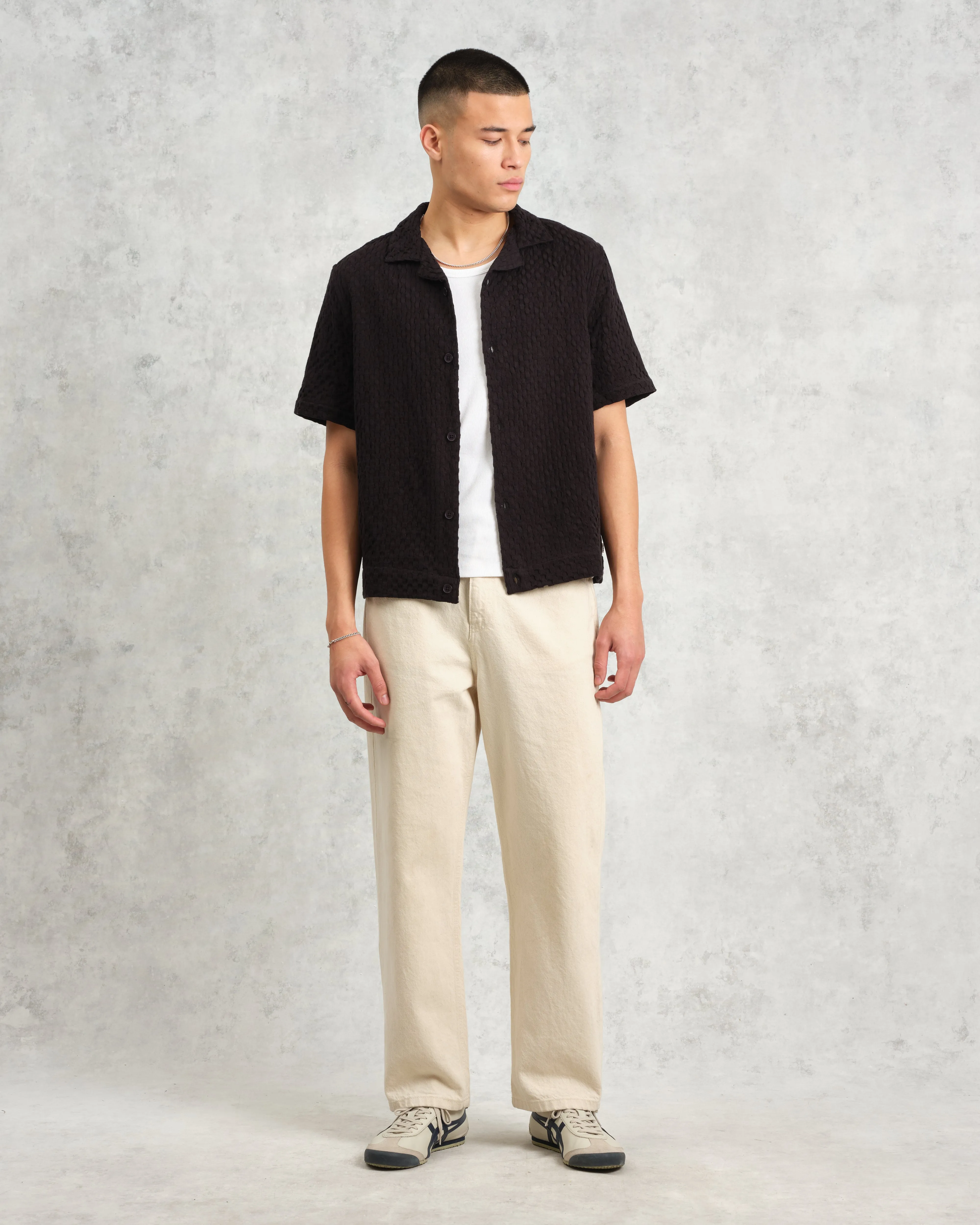 Lido - Black Dobby Cotton Weave Short-Sleeve Shirt sold by Wax London product image thumbnail 4