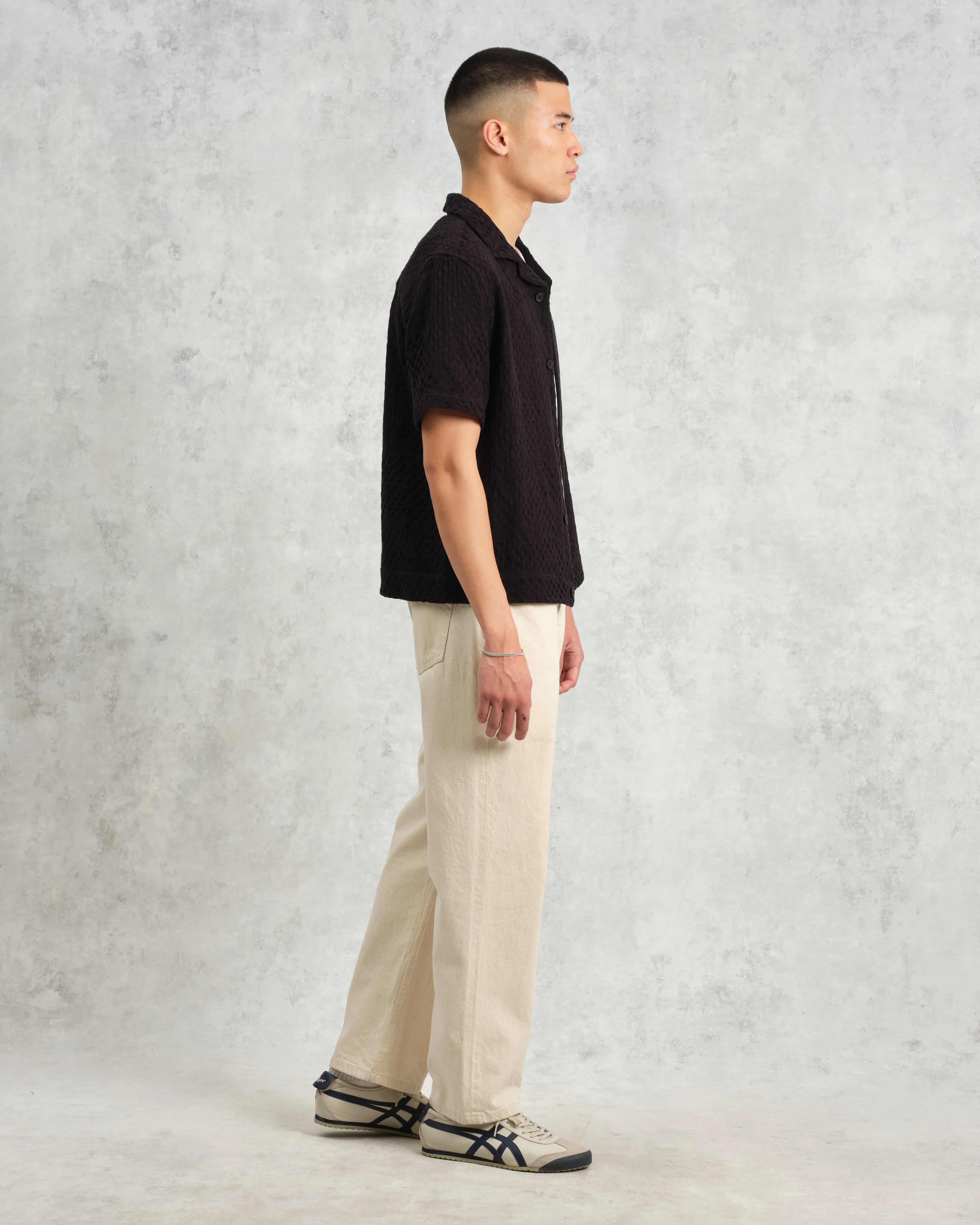 Lido - Black Dobby Cotton Weave Short-Sleeve Shirt sold by Wax London product image thumbnail 5