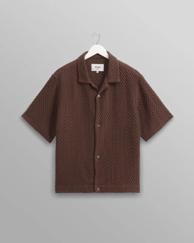 Lido - Brown Dobby Cotton Weave Short-Sleeve Shirt sold by Wax London
