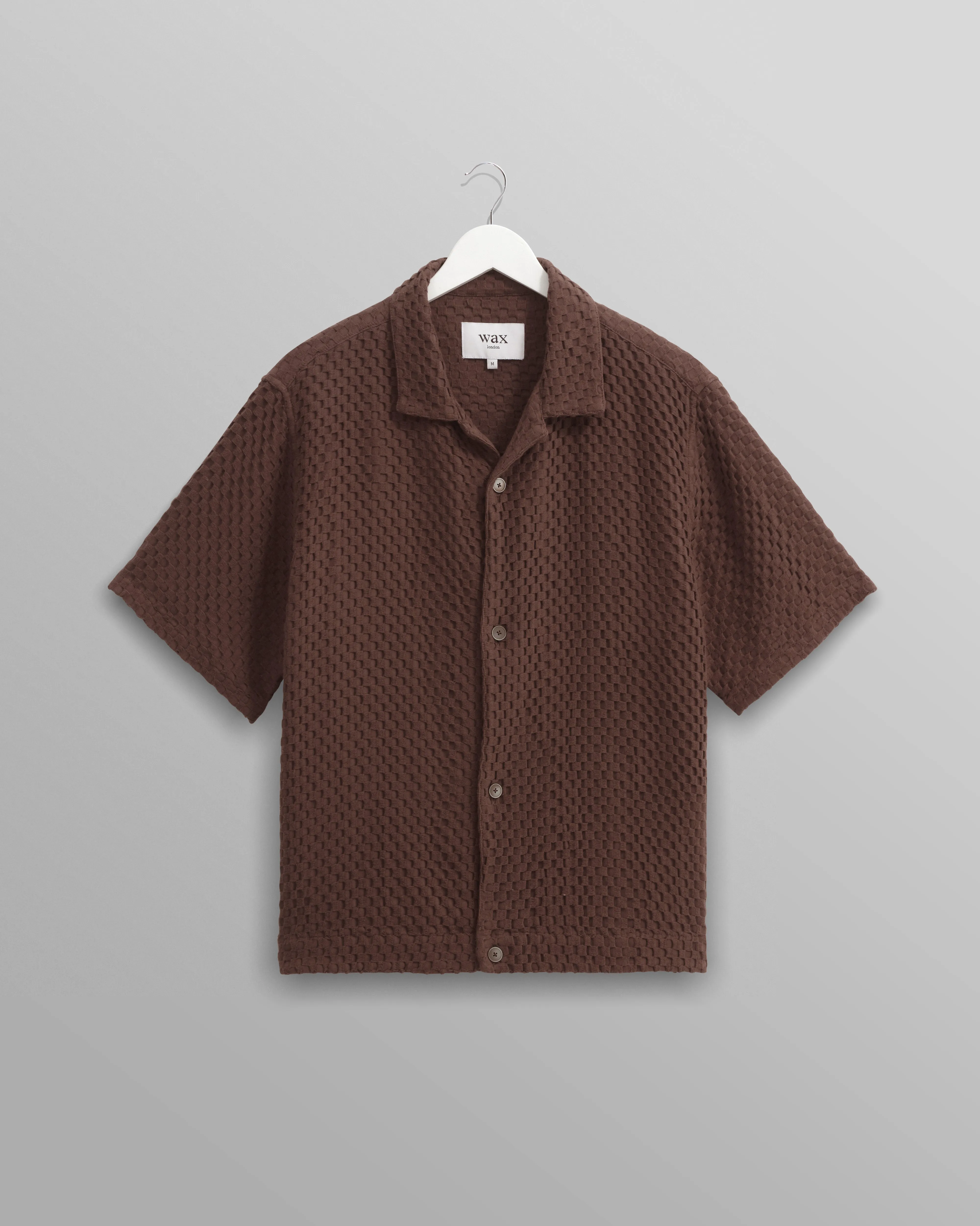 Lido - Brown Dobby Cotton Weave Short-Sleeve Shirt sold by Wax London