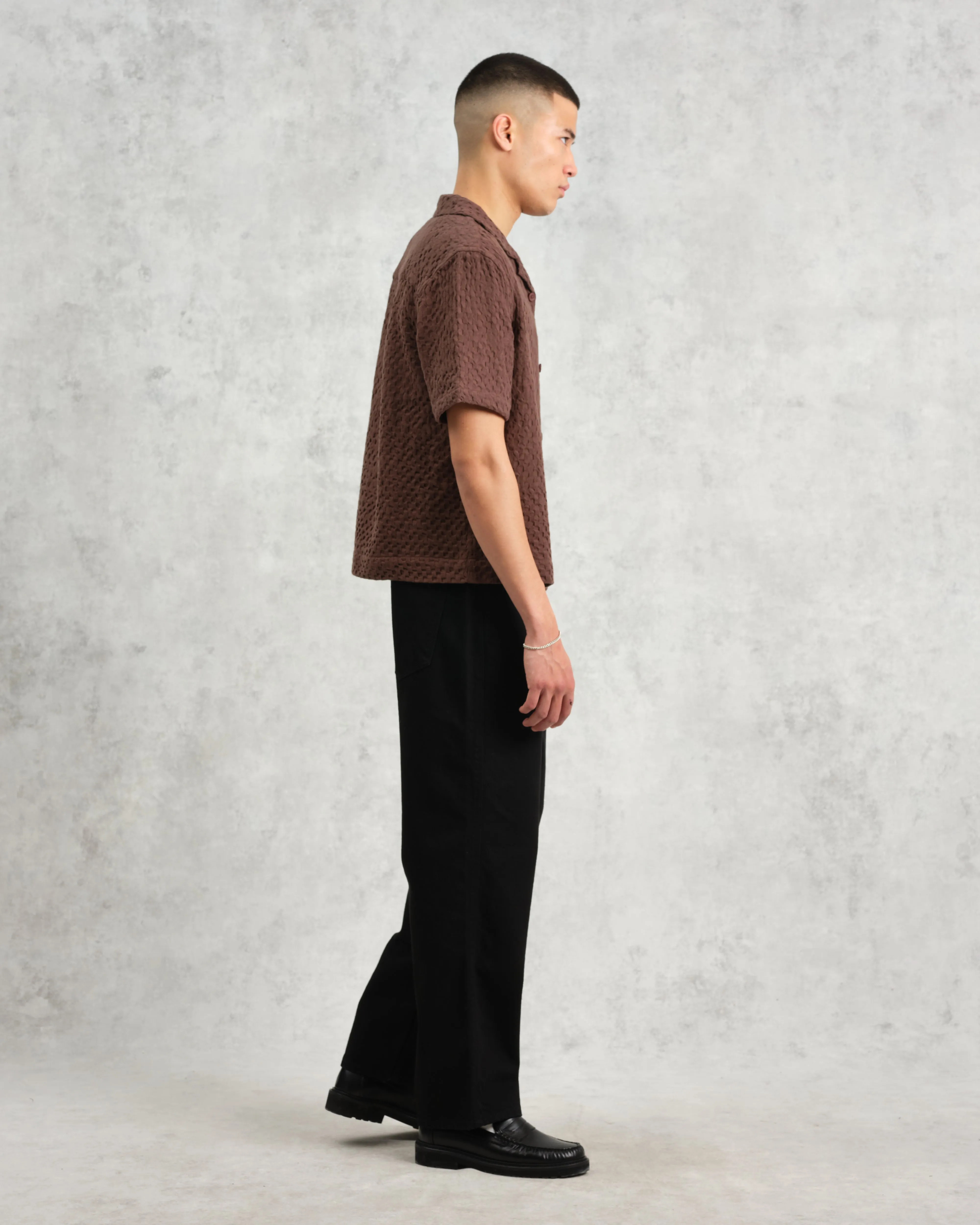 Lido - Brown Dobby Cotton Weave Short-Sleeve Shirt sold by Wax London product image thumbnail 5