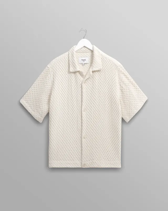 Lido - Ecru Dobby Cotton Weave Short-Sleeve Shirt made by Wax London