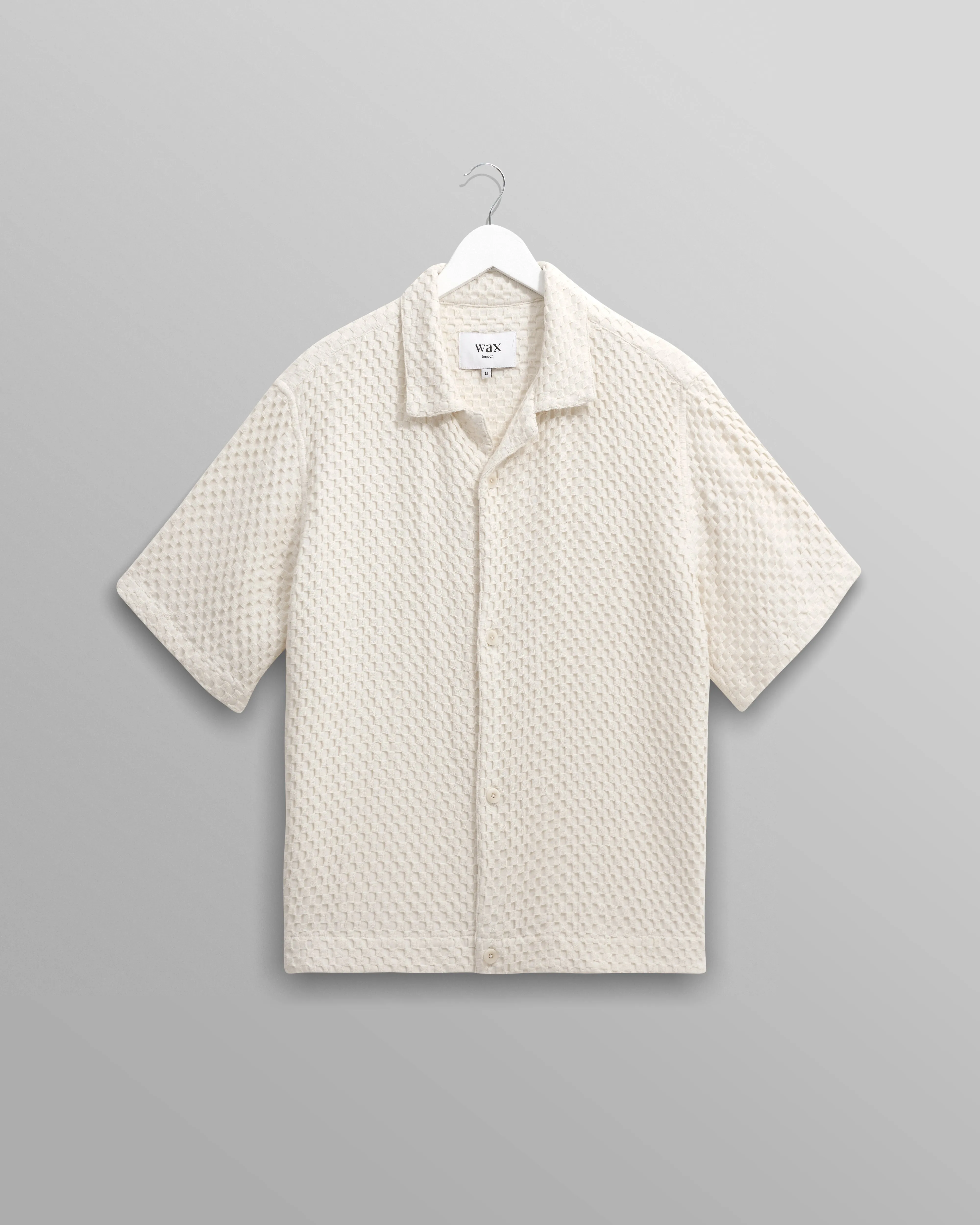 Lido - Ecru Dobby Cotton Weave Short-Sleeve Shirt sold by Wax London