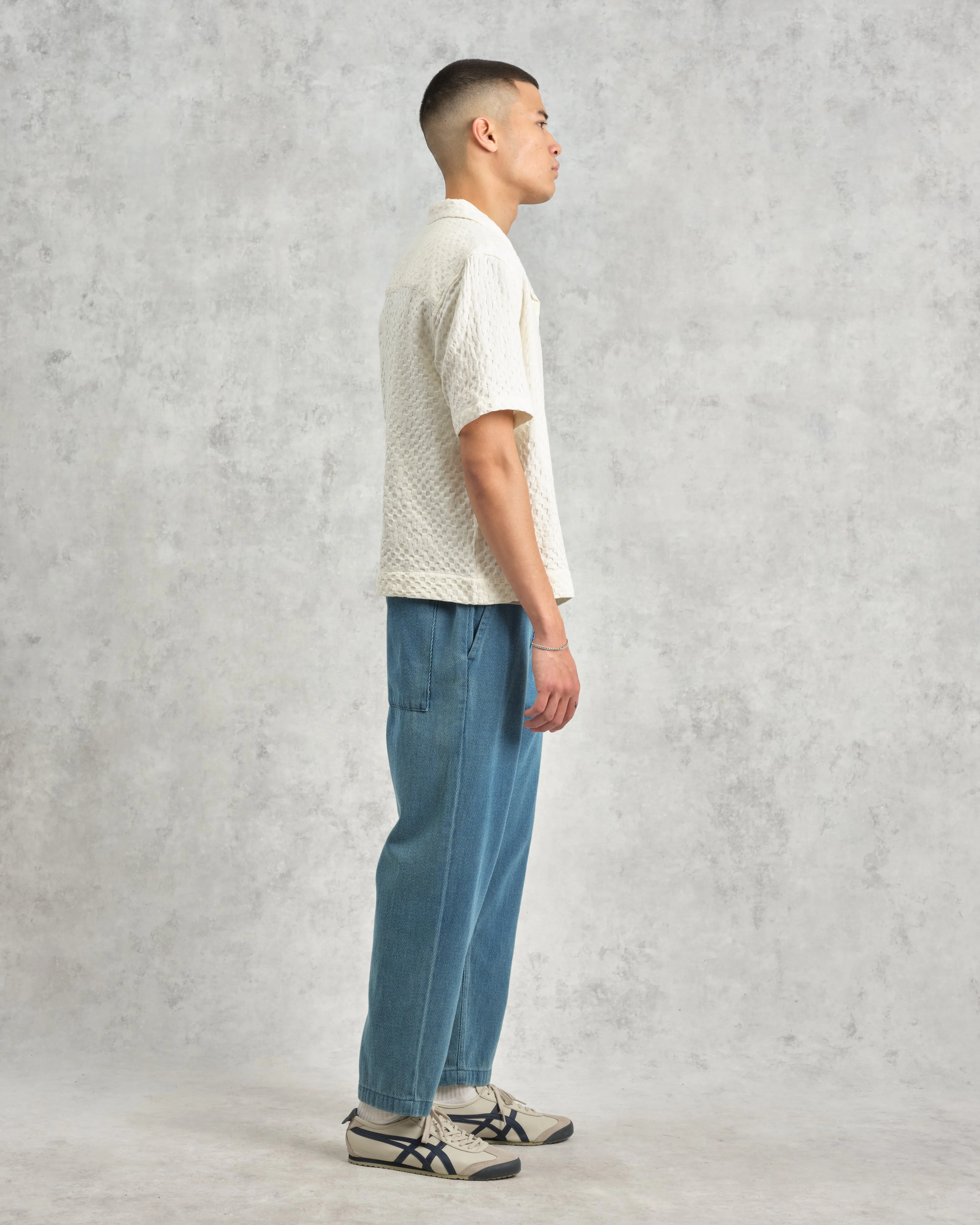 Lido - Ecru Dobby Cotton Weave Short-Sleeve Shirt sold by Wax London product image thumbnail 5