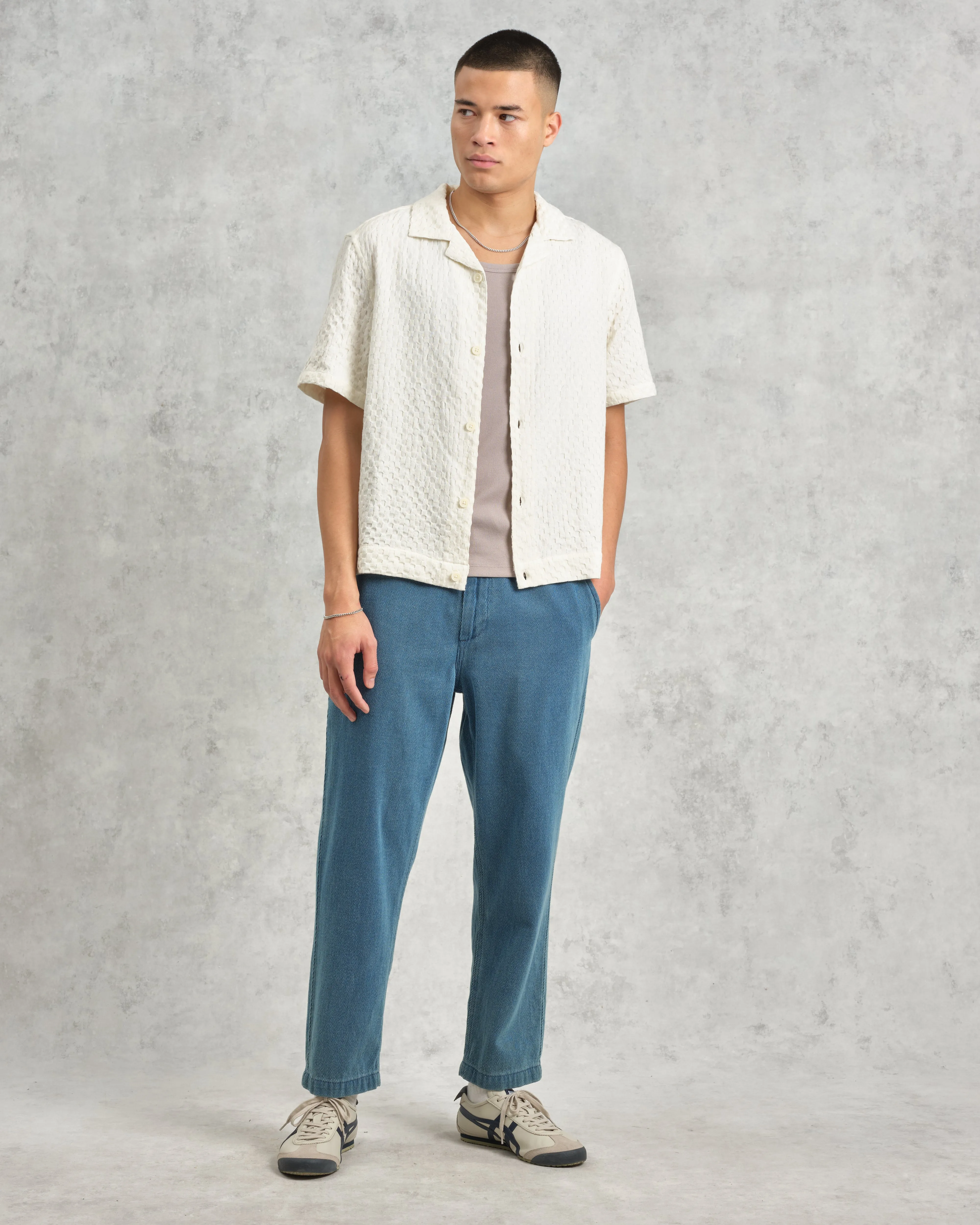 Lido - Ecru Dobby Cotton Weave Short-Sleeve Shirt sold by Wax London product image thumbnail 4