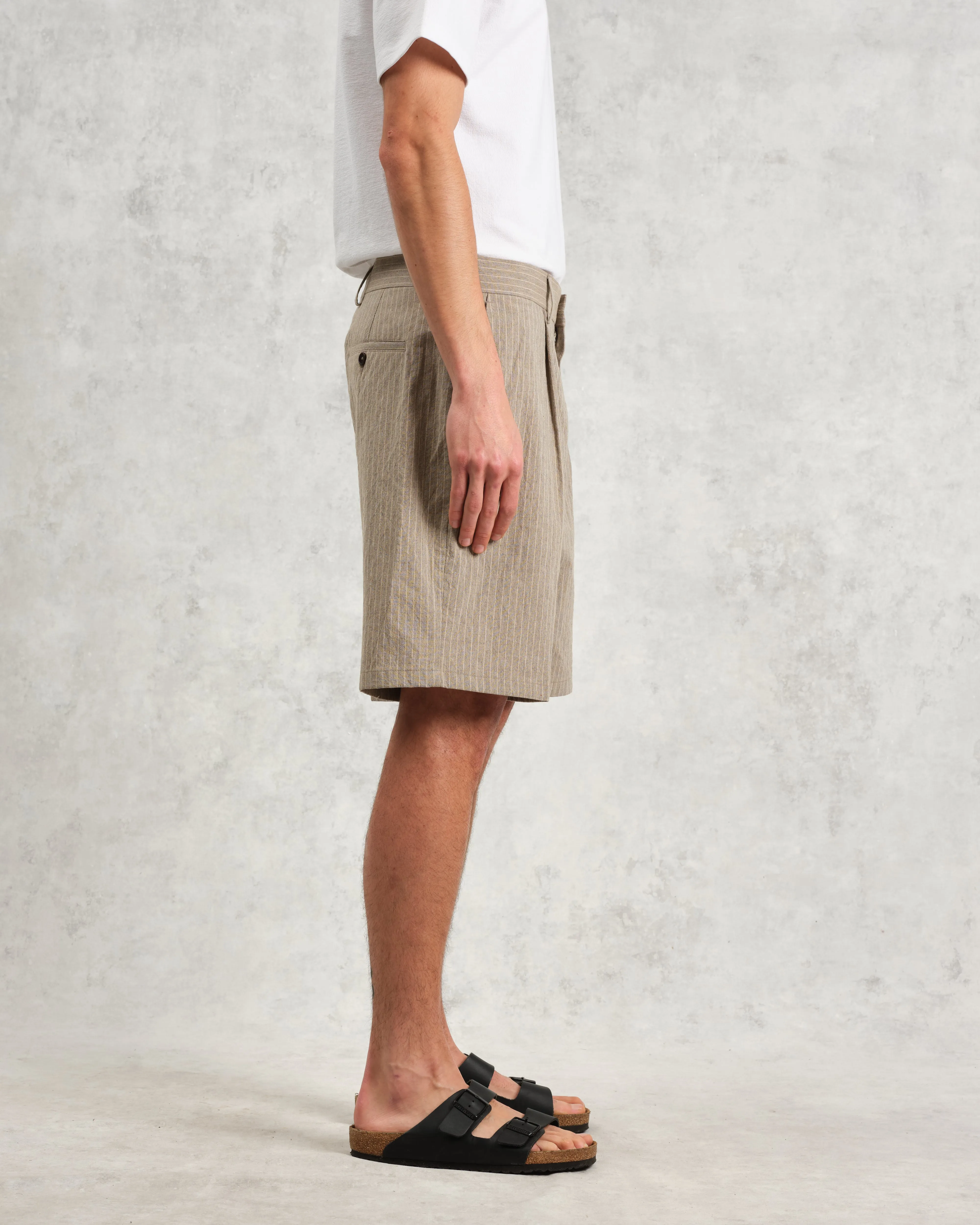 Linton - Natural Chalk Stripe Shorts sold by Wax London product image thumbnail 5