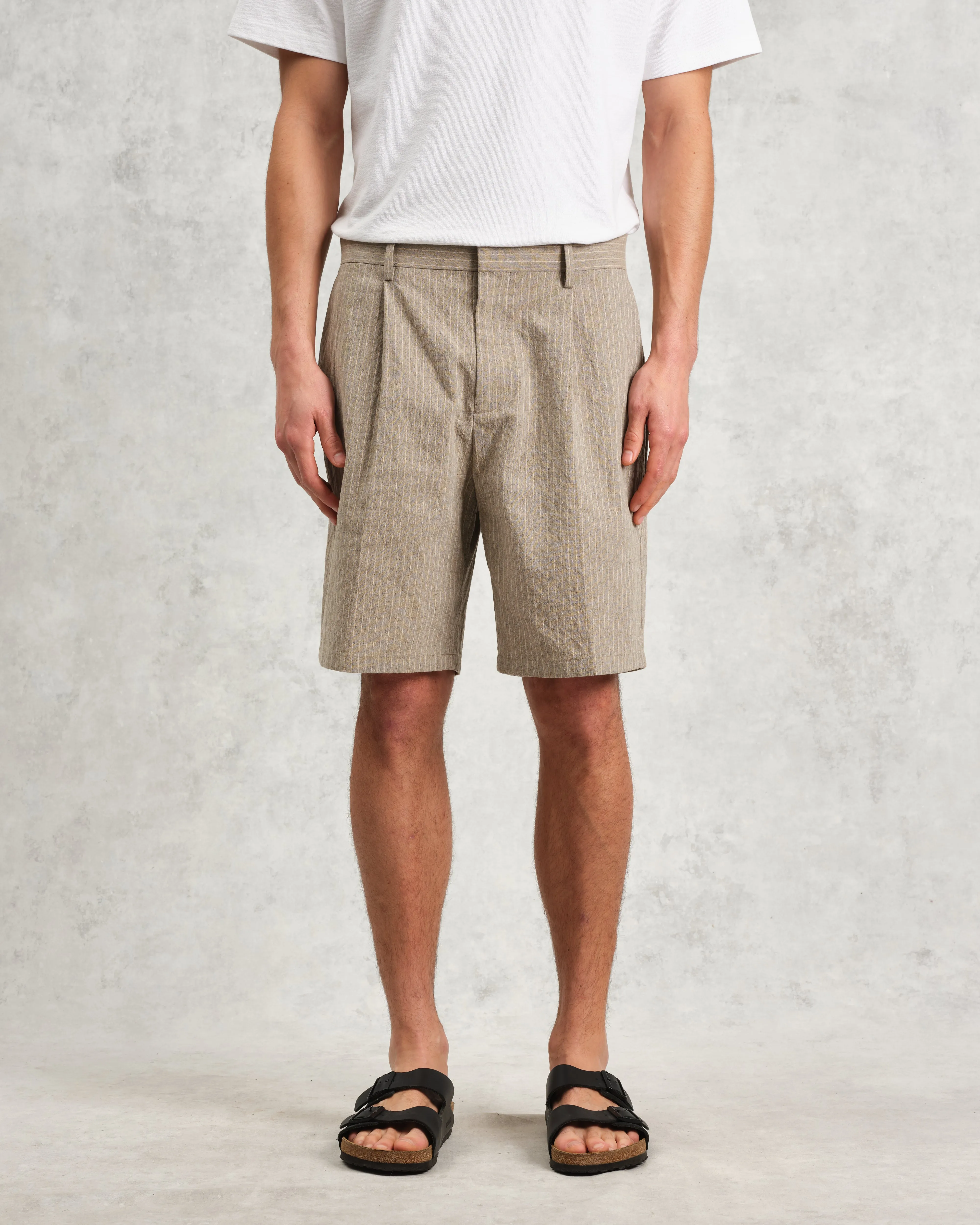 Linton - Natural Chalk Stripe Shorts sold by Wax London product image thumbnail 3