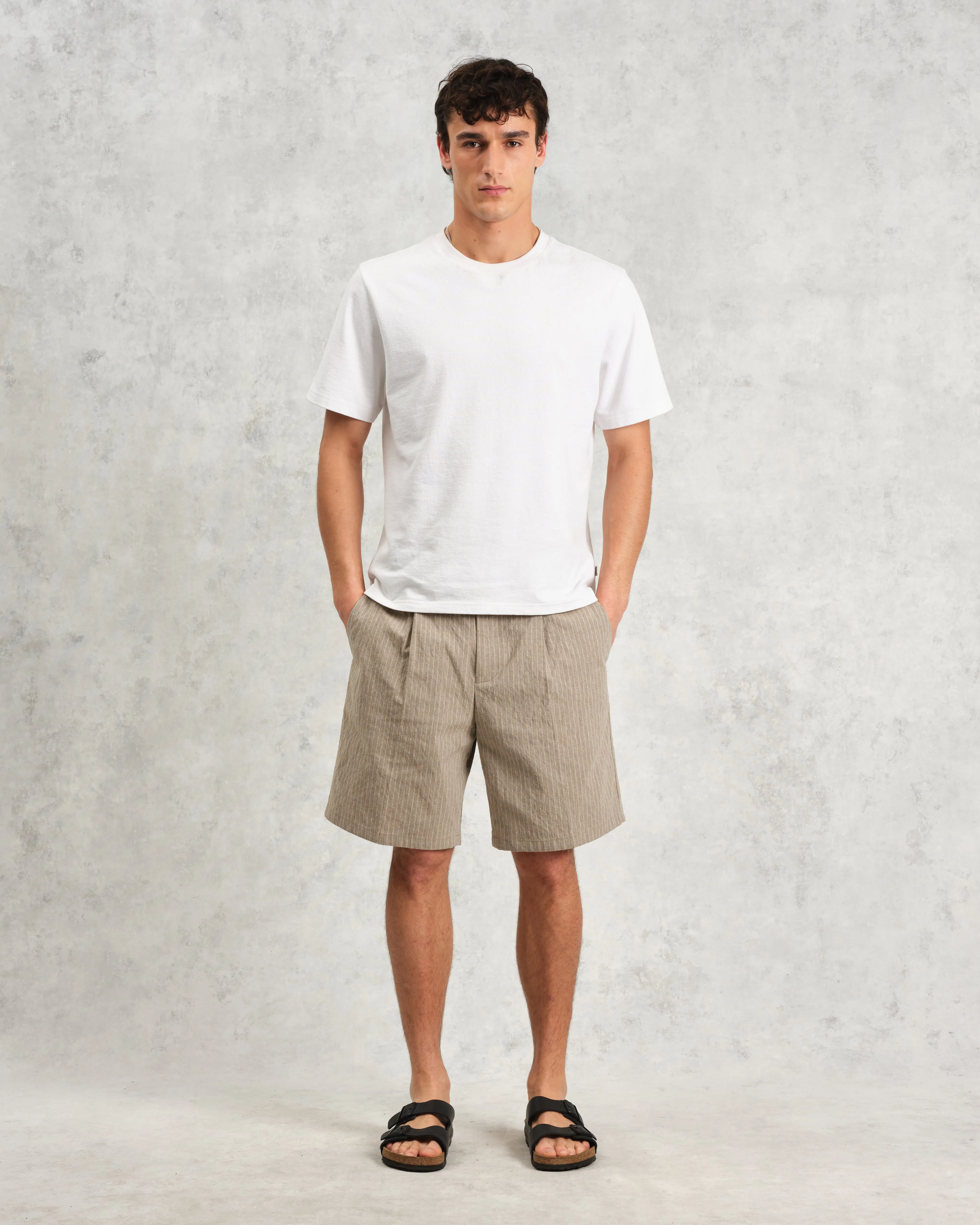 Linton - Natural Chalk Stripe Shorts sold by Wax London product image thumbnail 2