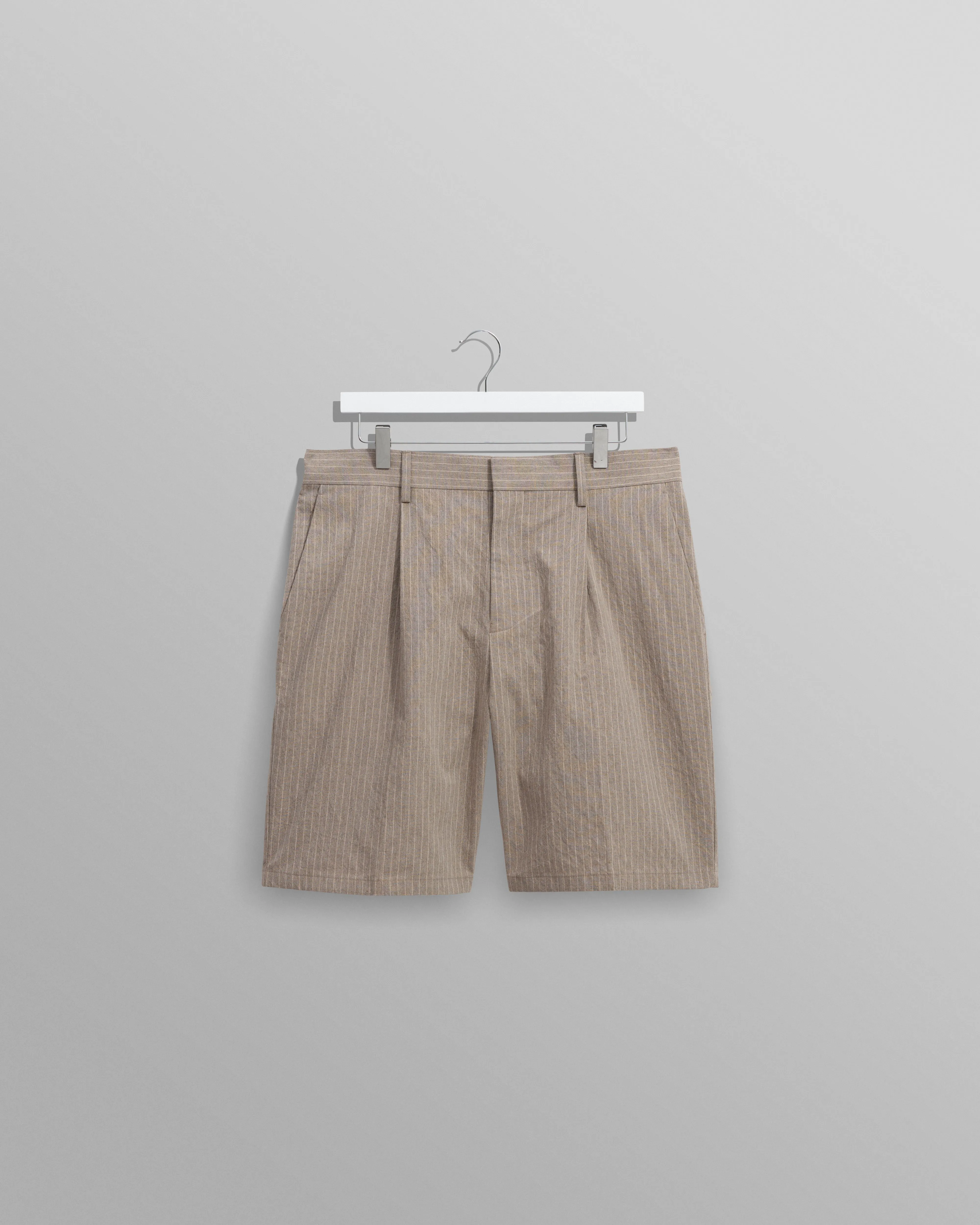 Linton - Natural Chalk Stripe Shorts sold by Wax London