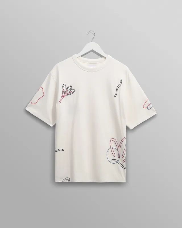 Milton - Ecru Embroidered Organic Cotton T-Shirt sold by Wax London