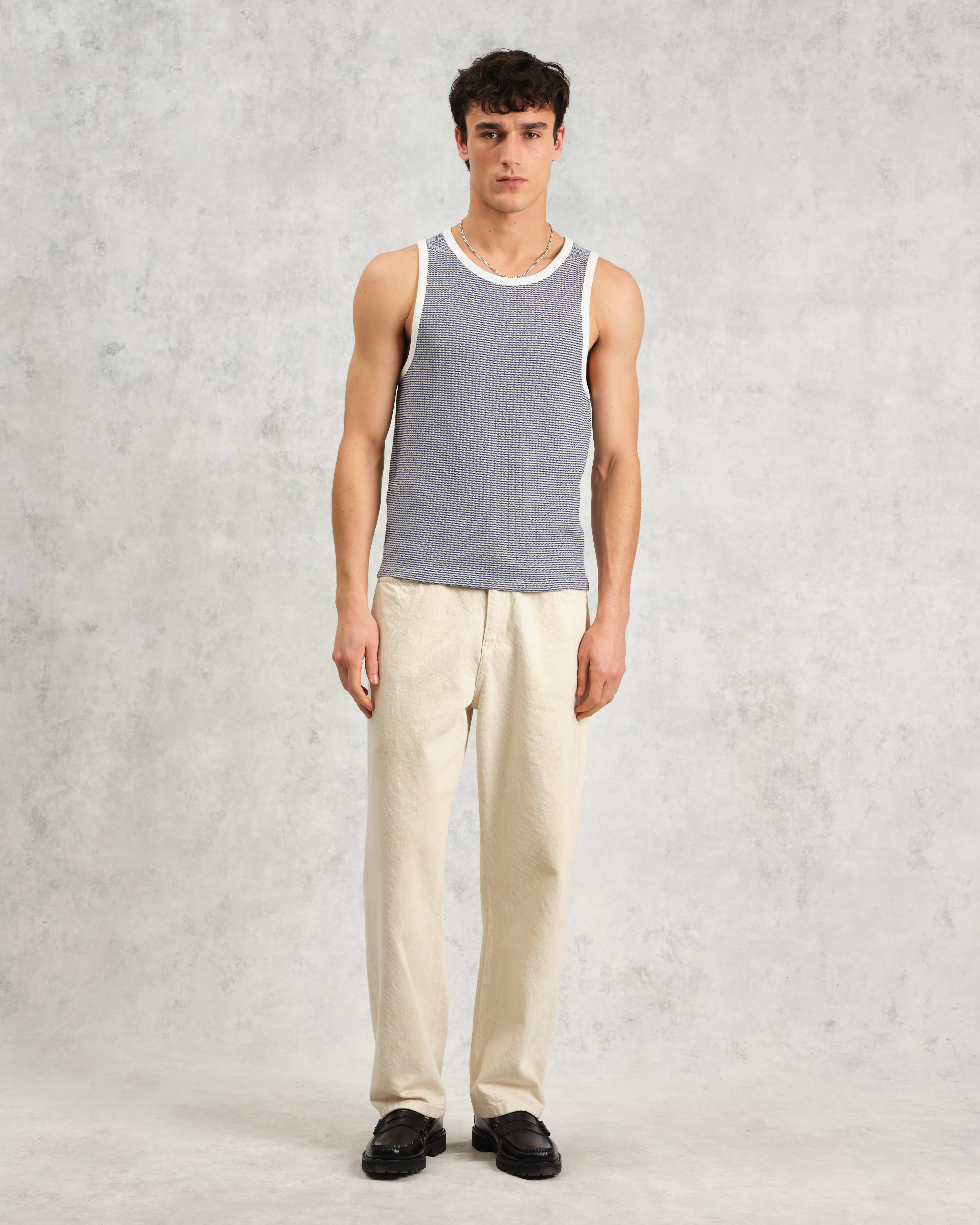 Montague - Blue And Ecru Striped Ribbed Organic Cotton Vest sold by Wax London product image thumbnail 4