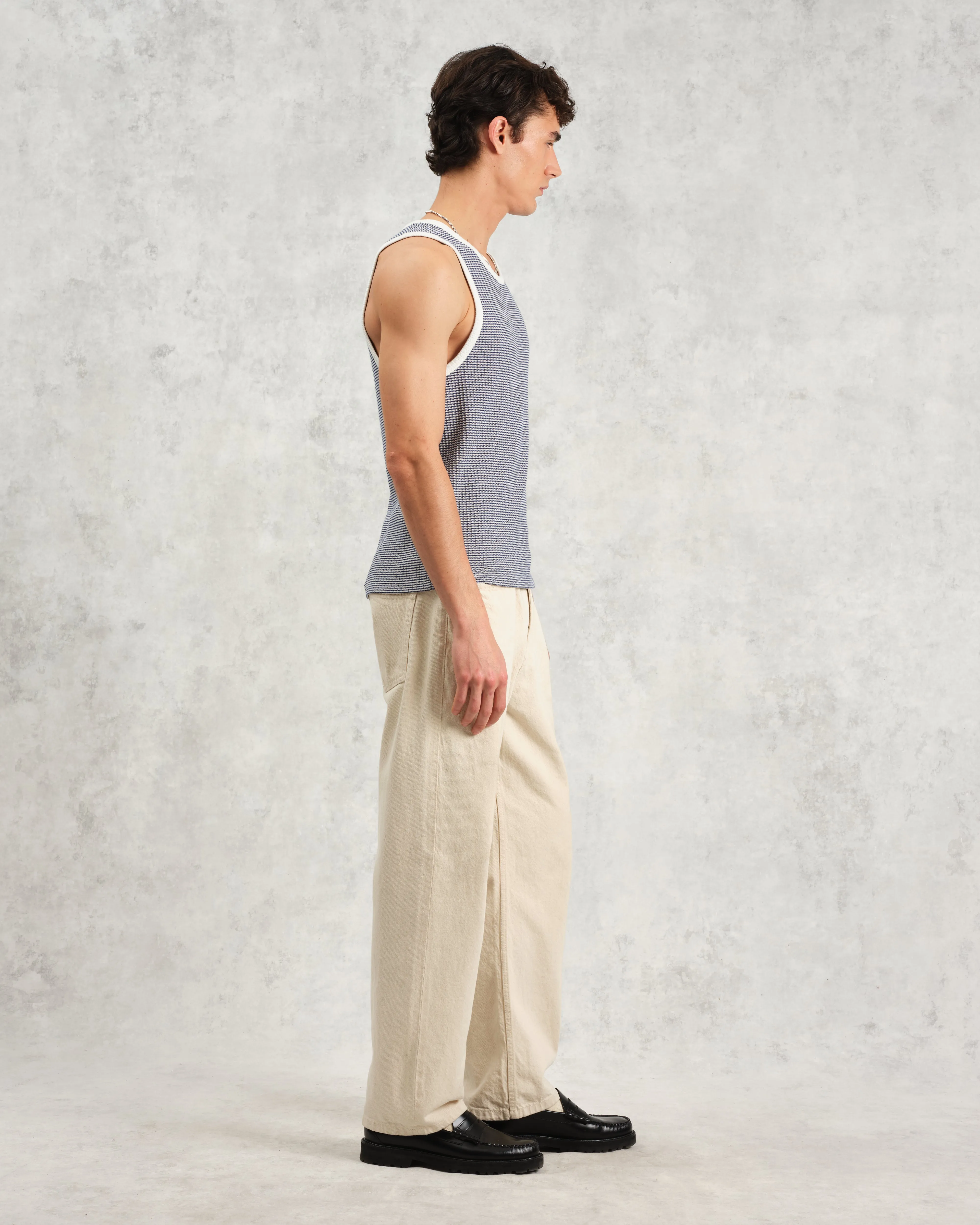 Montague - Blue And Ecru Striped Ribbed Organic Cotton Vest sold by Wax London product image thumbnail 5