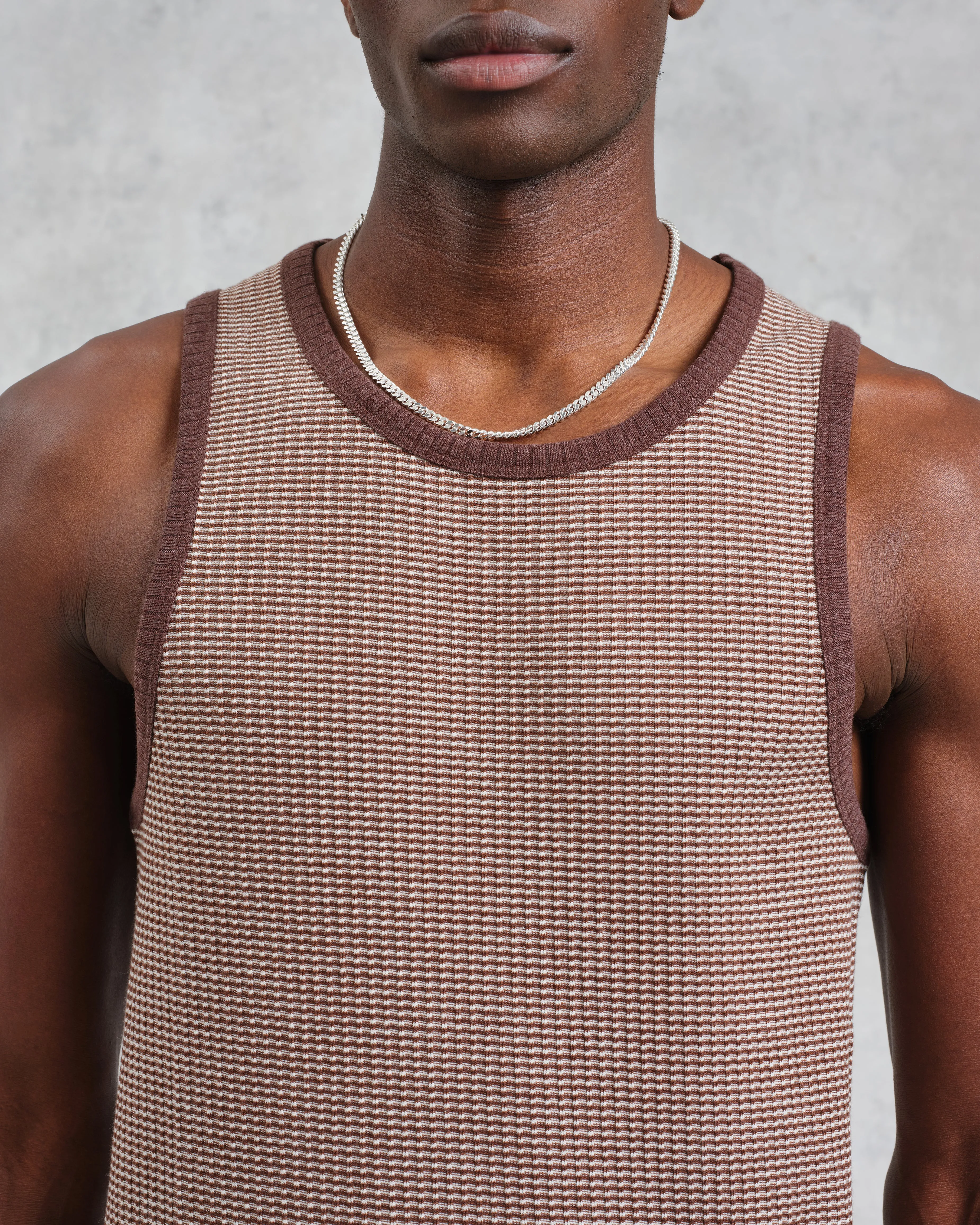 Montague - Brown And Ecru Striped Ribbed Organic Cotton Vest sold by Wax London product image thumbnail 3