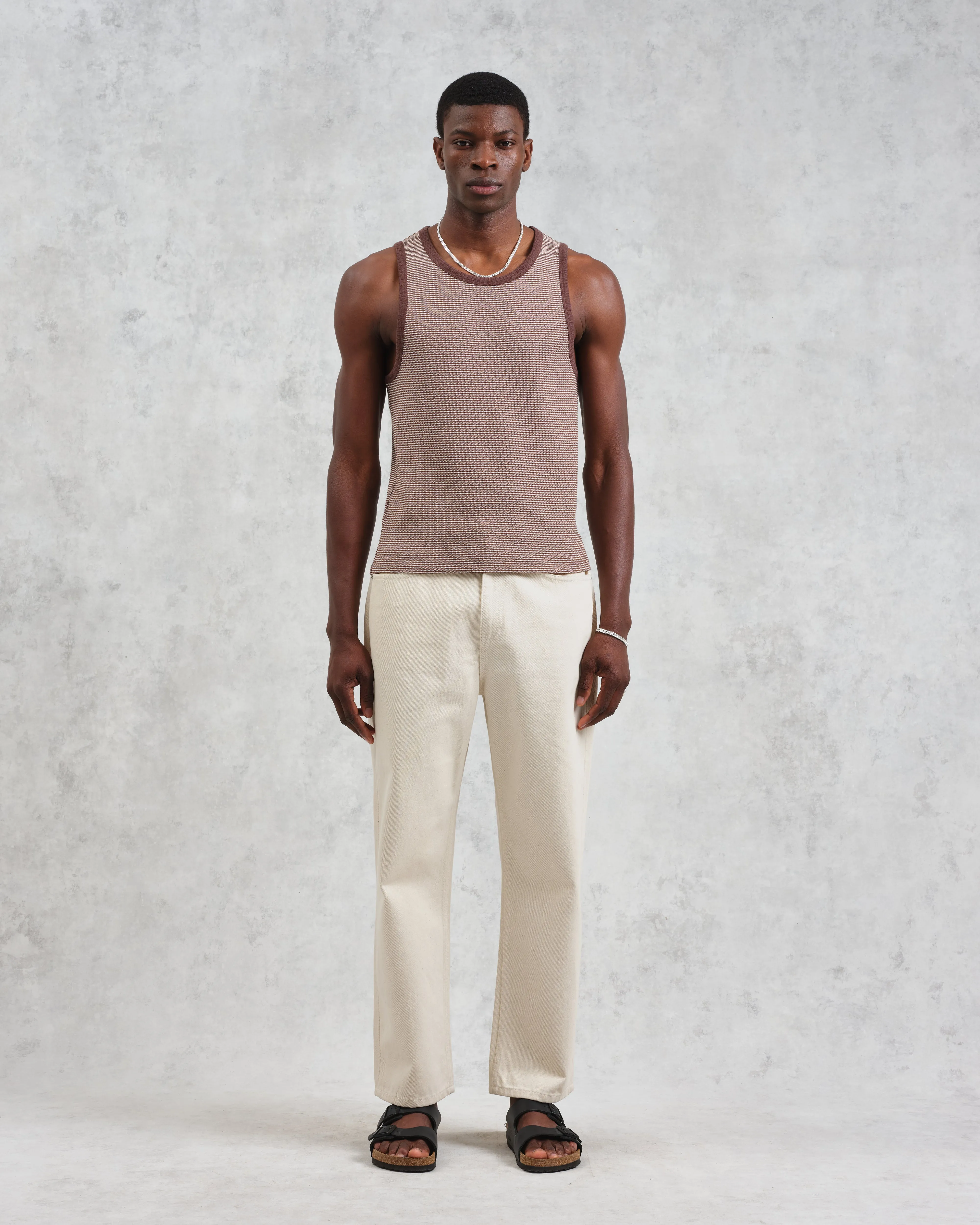 Montague - Brown And Ecru Striped Ribbed Organic Cotton Vest sold by Wax London product image thumbnail 4