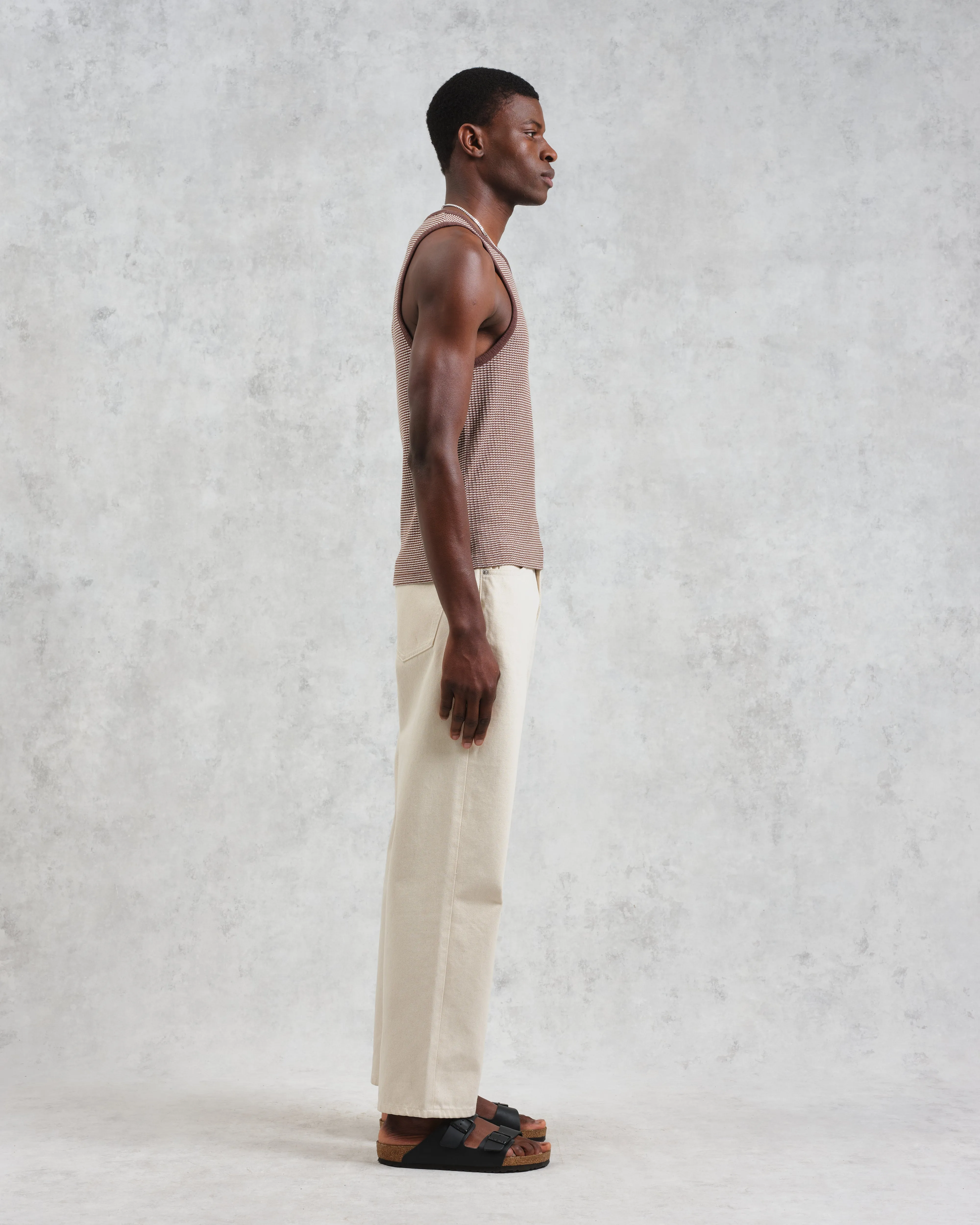 Montague - Brown And Ecru Striped Ribbed Organic Cotton Vest sold by Wax London product image thumbnail 5