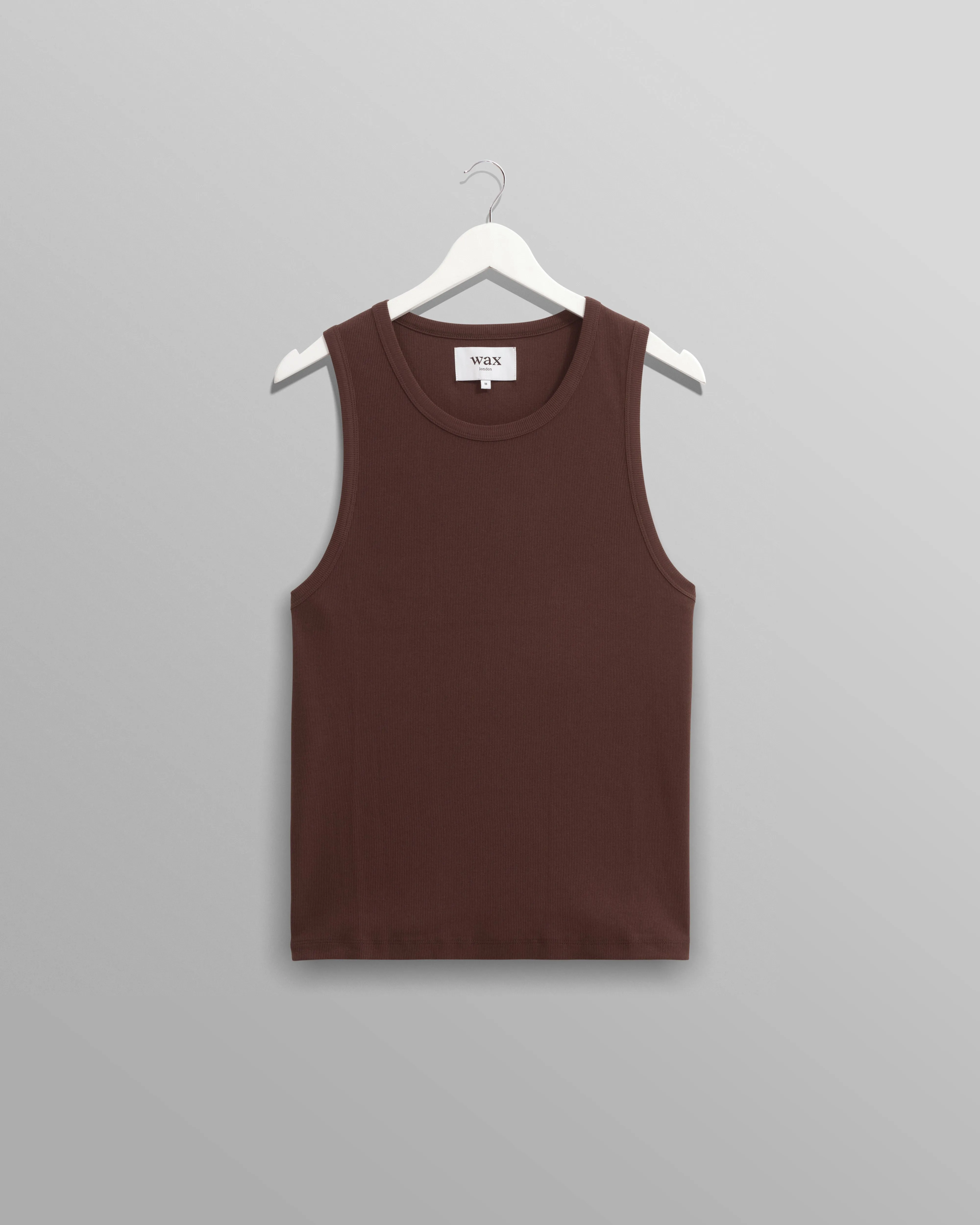 Montague - Brown Ribbed Organic Cotton Vest sold by Wax London