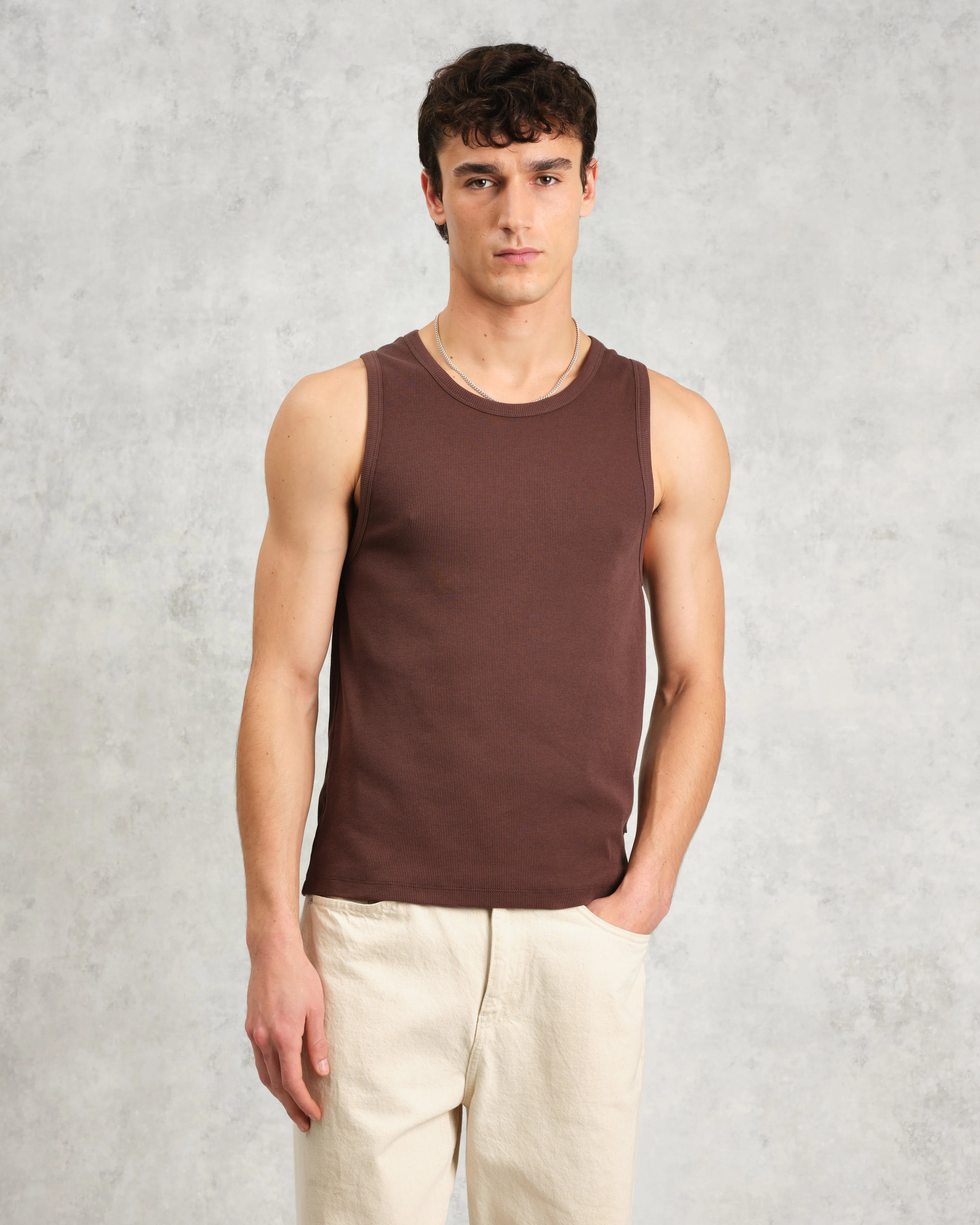 Montague - Brown Ribbed Organic Cotton Vest sold by Wax London product image thumbnail 2